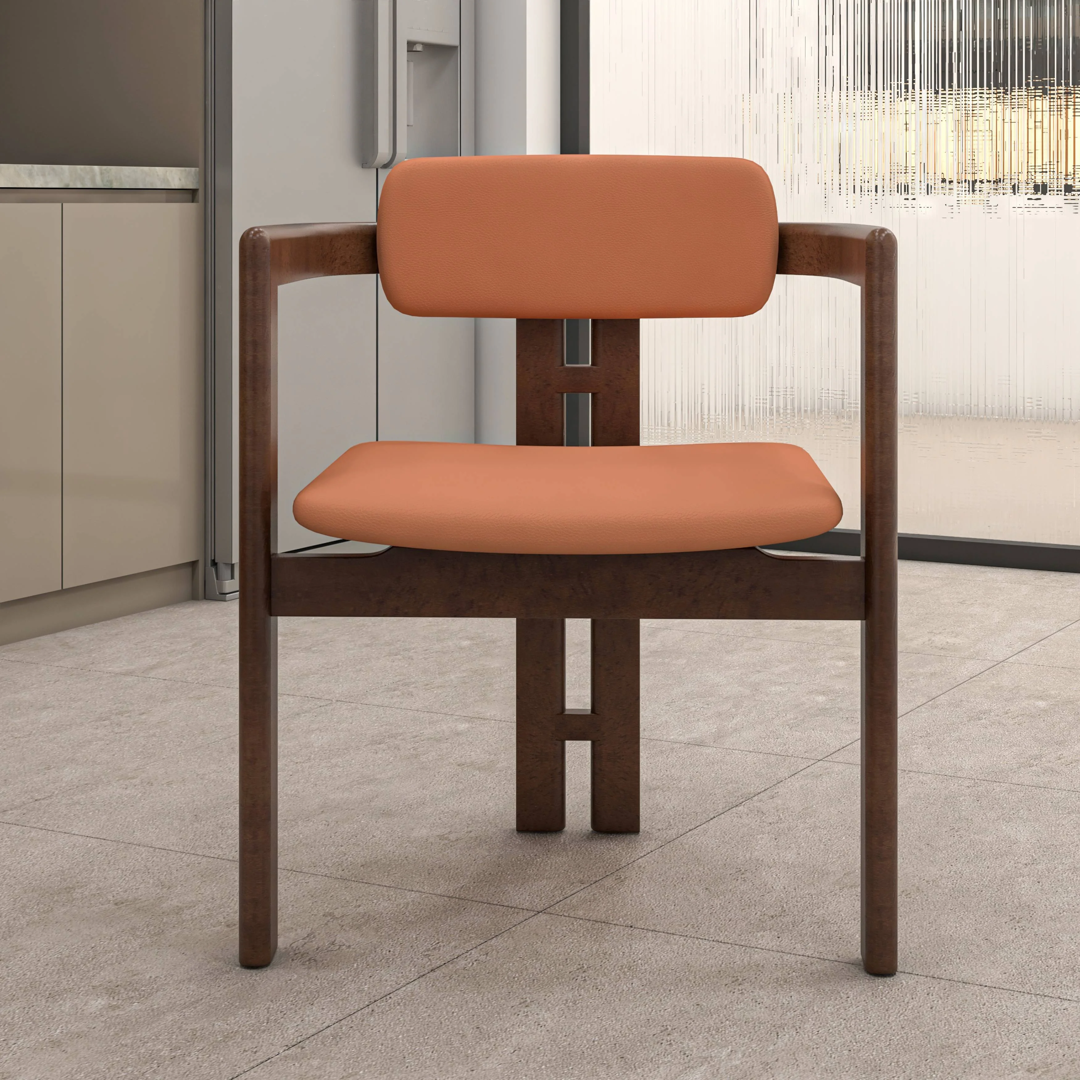 Velo Series Modern Dining Chair in Black Walnut Wood with Dark Brown Seat
