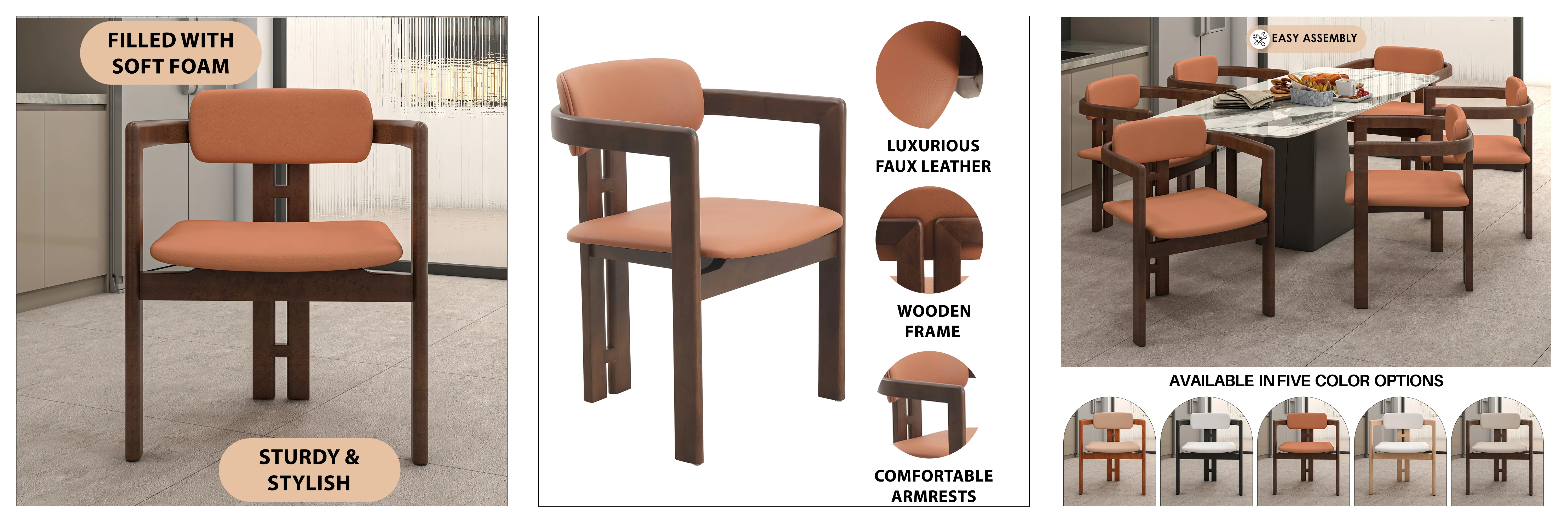 Velo Series Modern Dining Chair in Black Walnut Wood with Dark Brown Seat