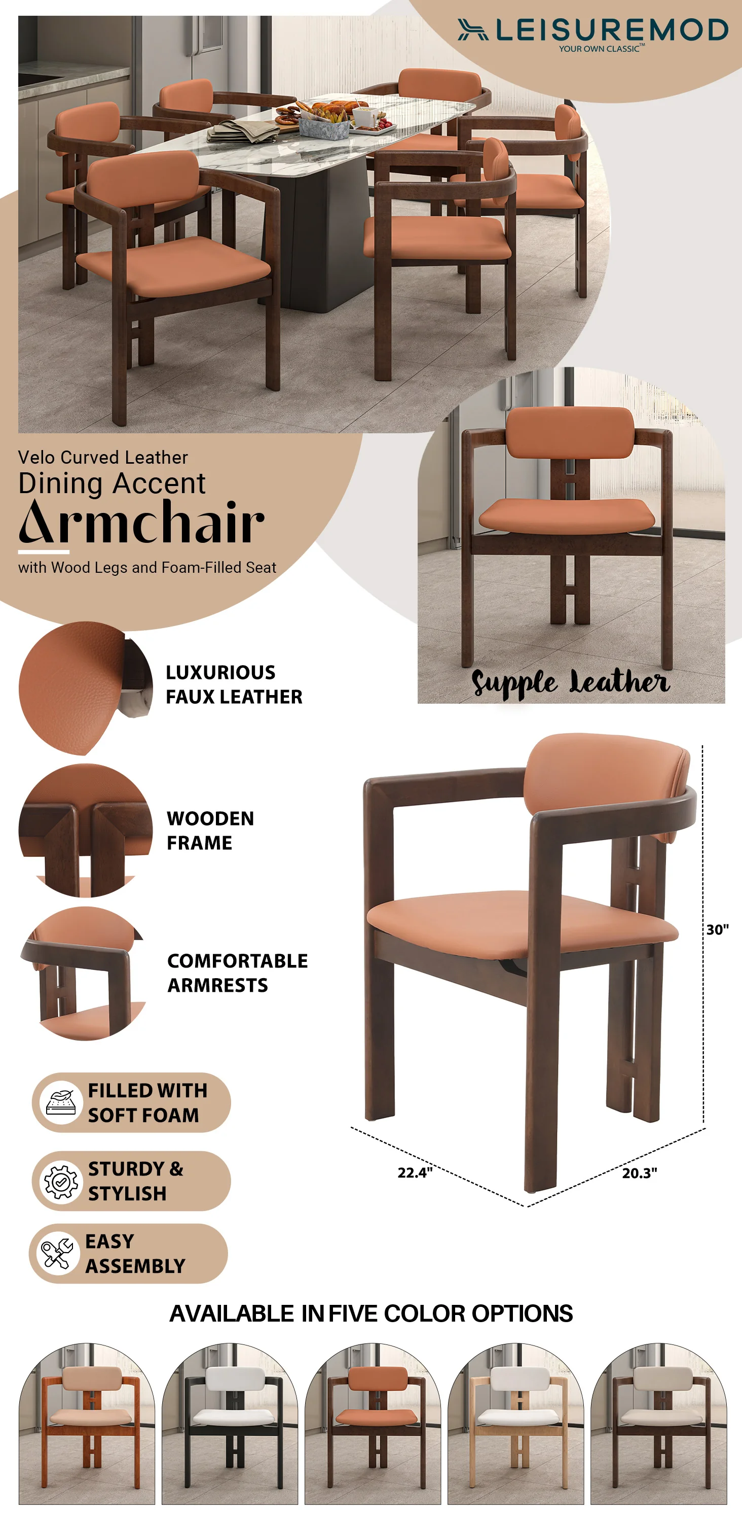 Velo Series Modern Dining Cha...alnut Wood with Dark Brown Seat Set of 4