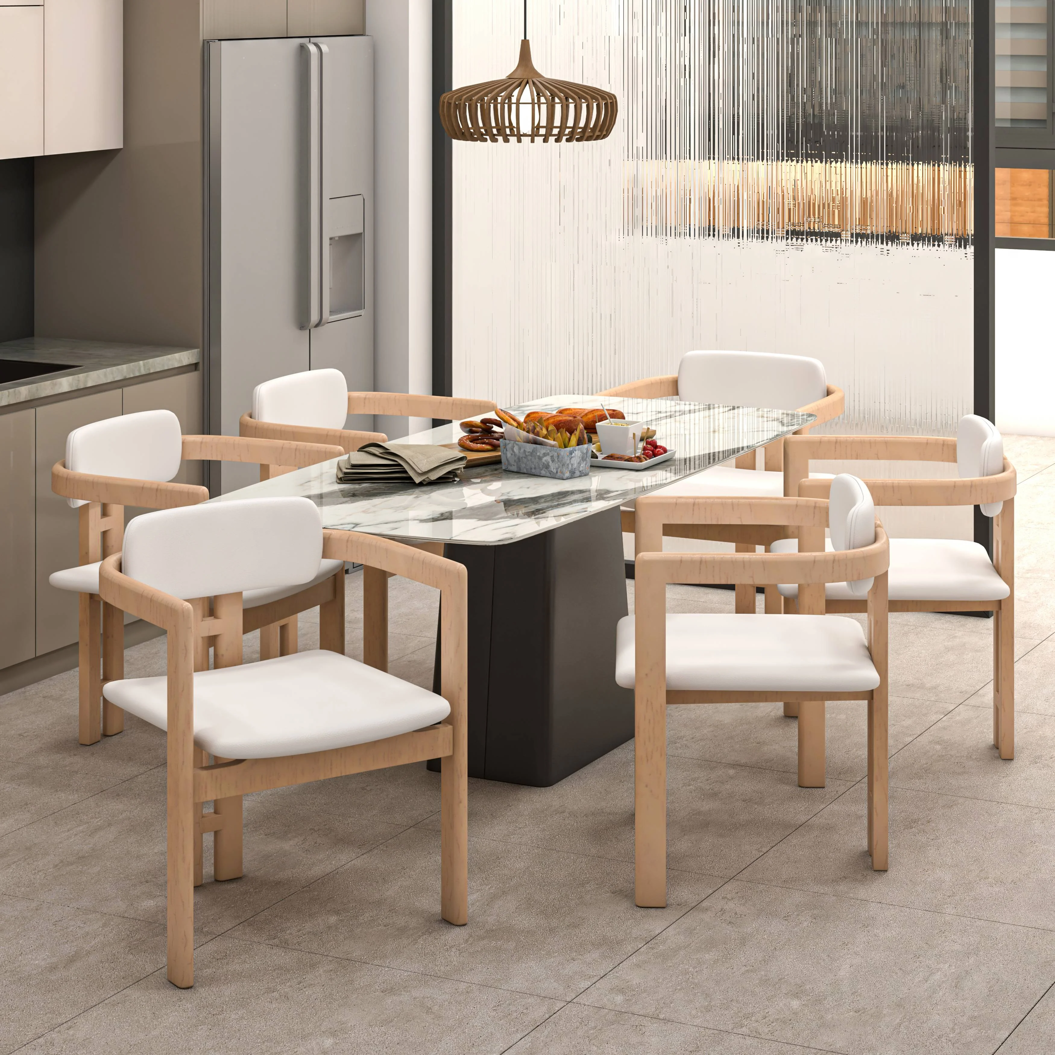 Velo Series Modern Dining Chair in Natrual Wood with White Seat