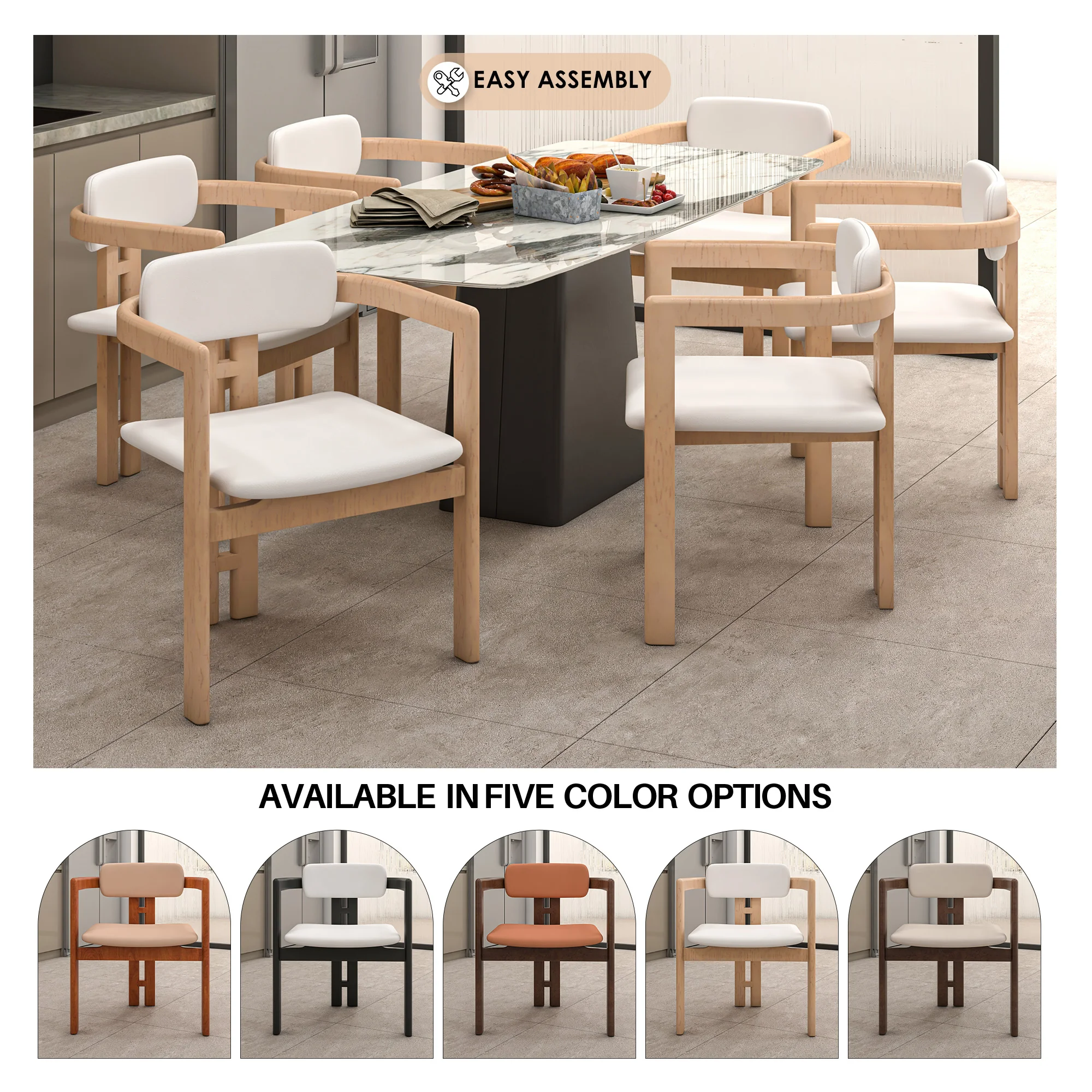 Velo Series Modern Dining Chair in Natrual Wood with White Seat