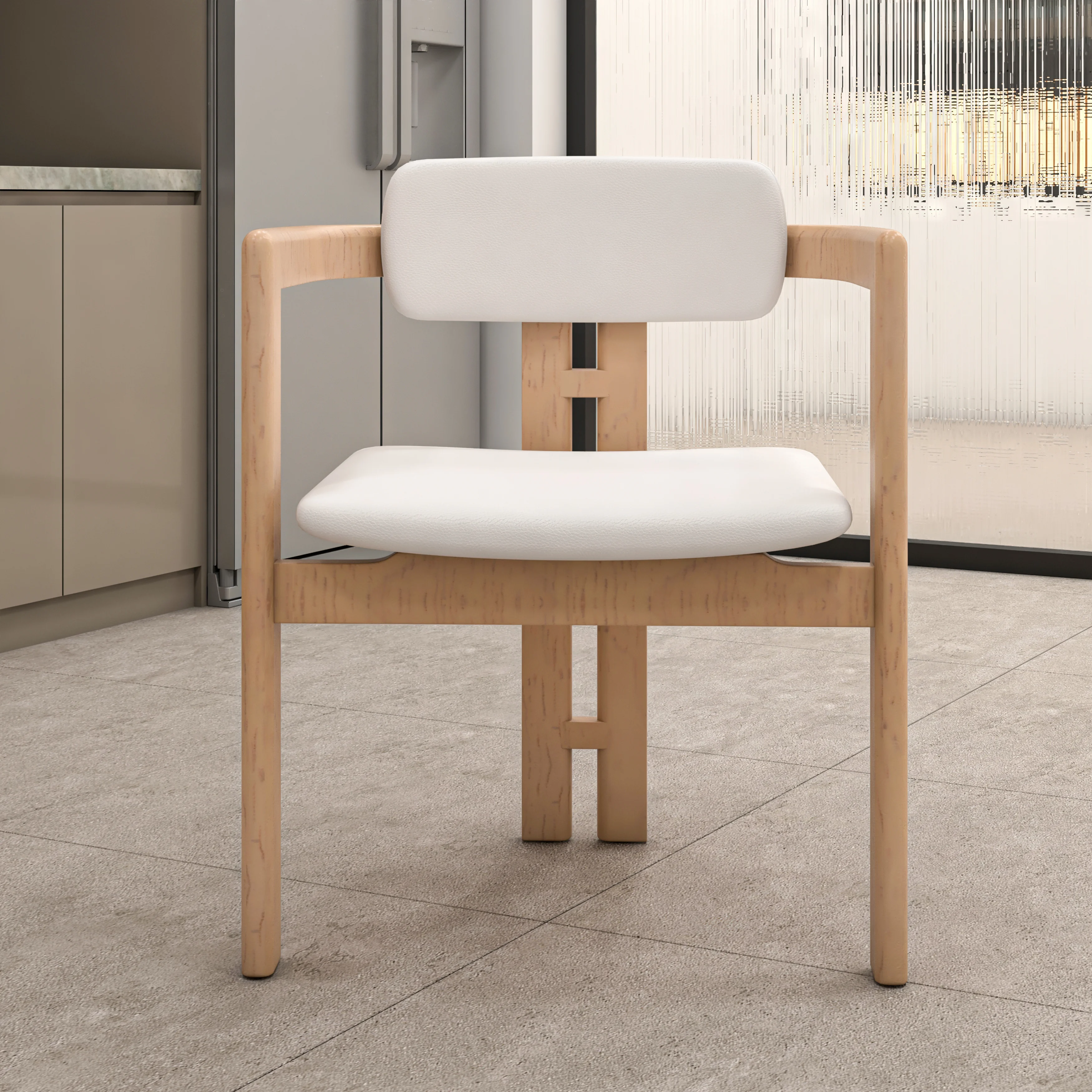 Velo Series Modern Dining Chair in Natrual Wood with White Seat