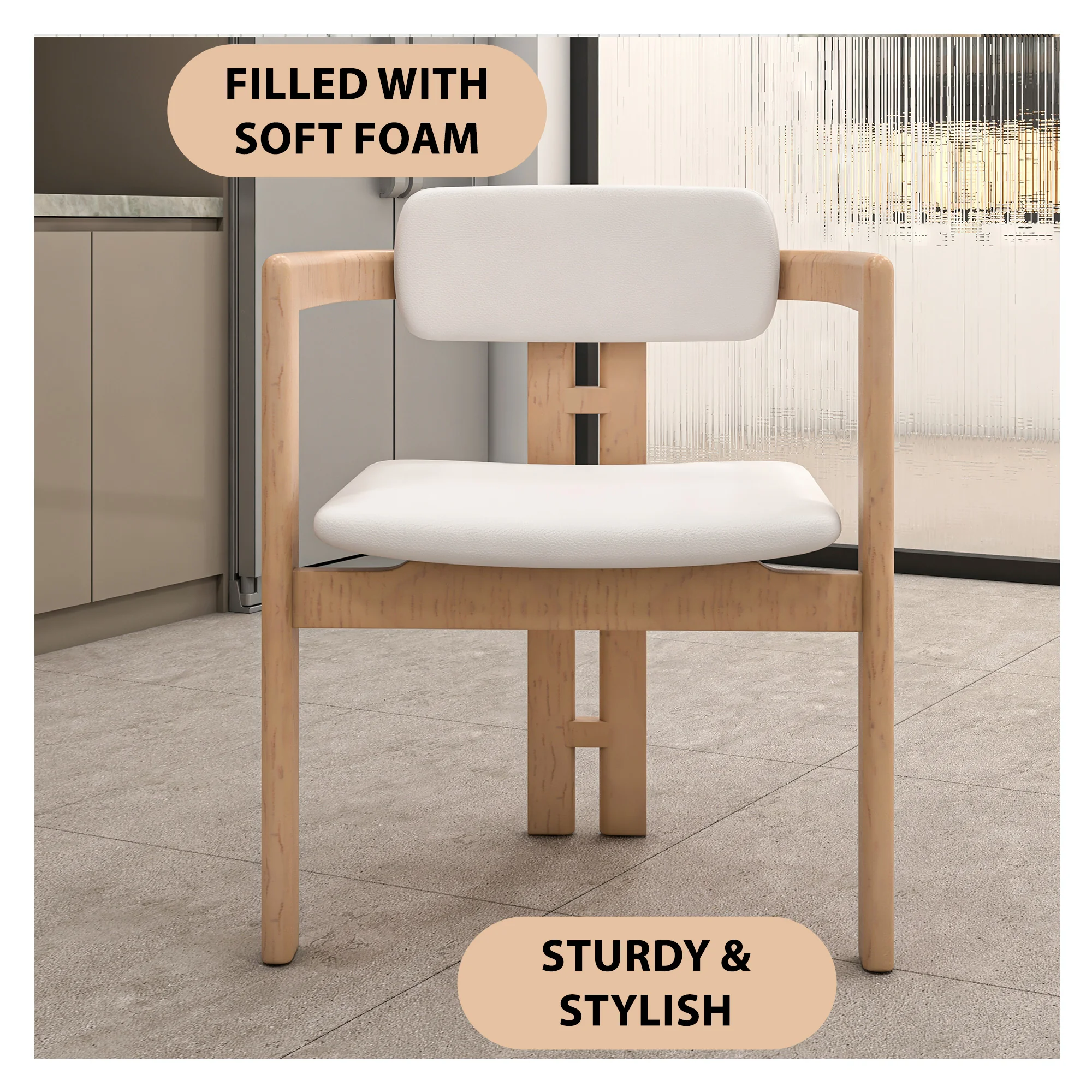 Velo Series Modern Dining Chair in Natrual Wood with White Seat Set of 4