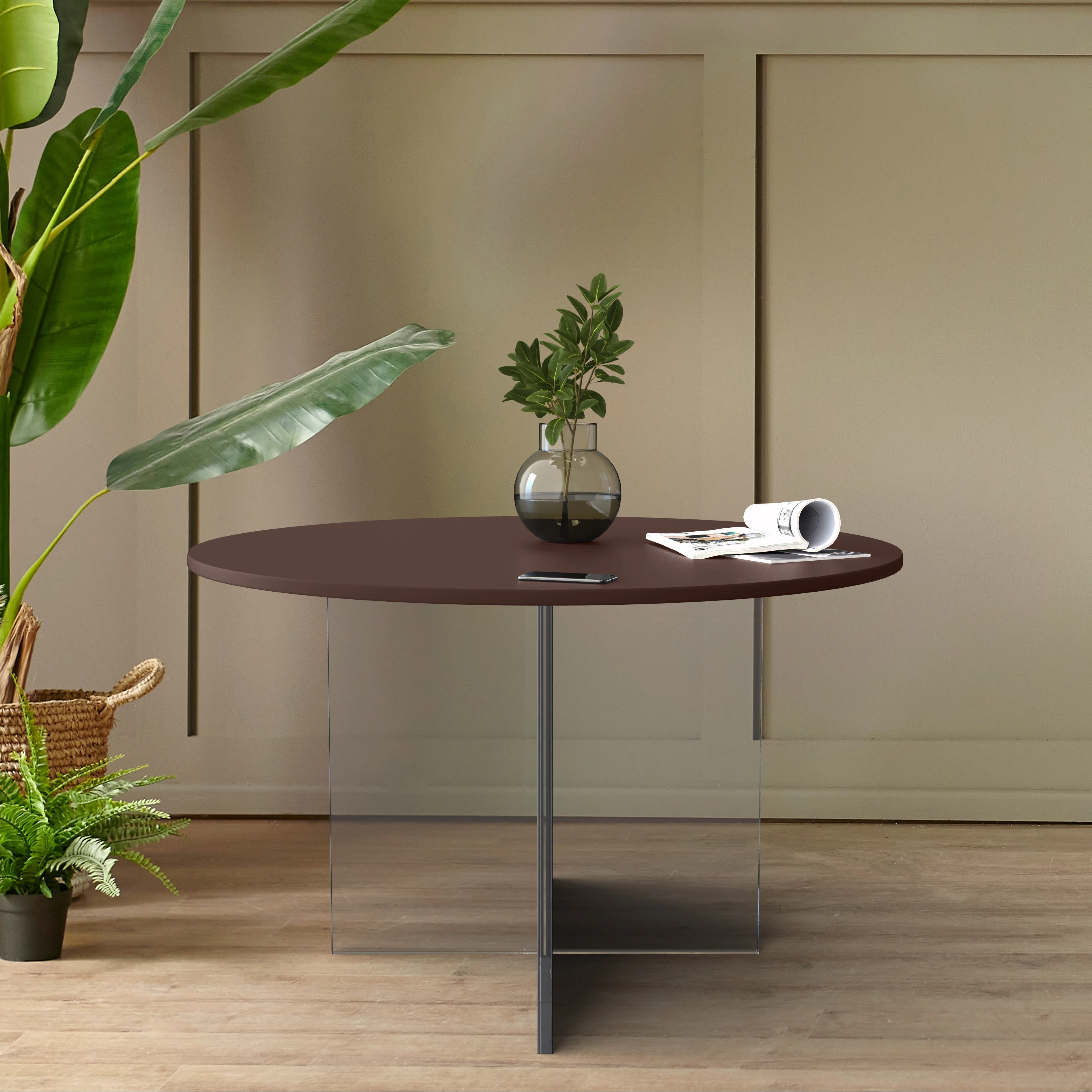 Valore Collection 28" Acrylic Side Table With Walnut Top