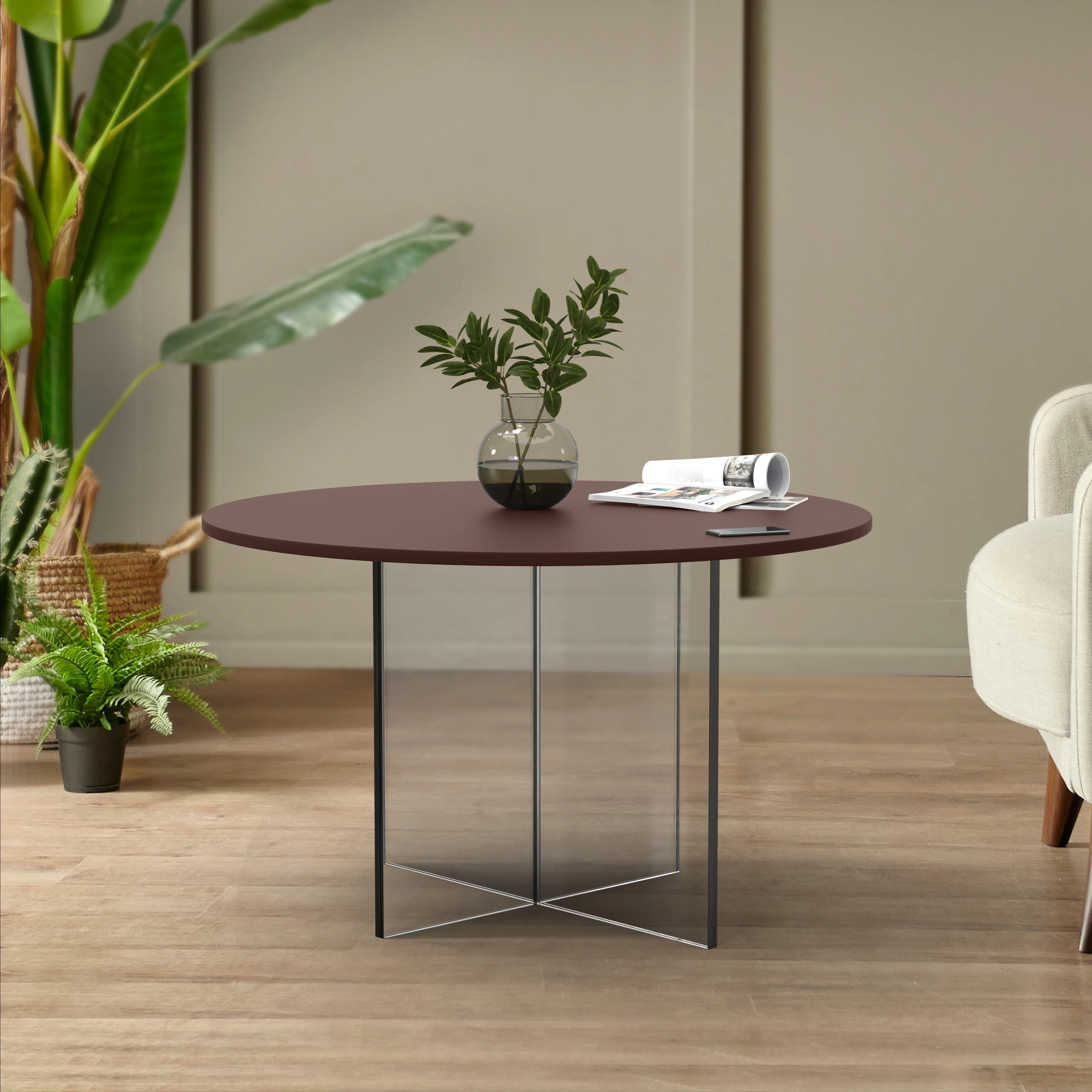 Valore Collection 28" Acrylic Side Table With Walnut Top