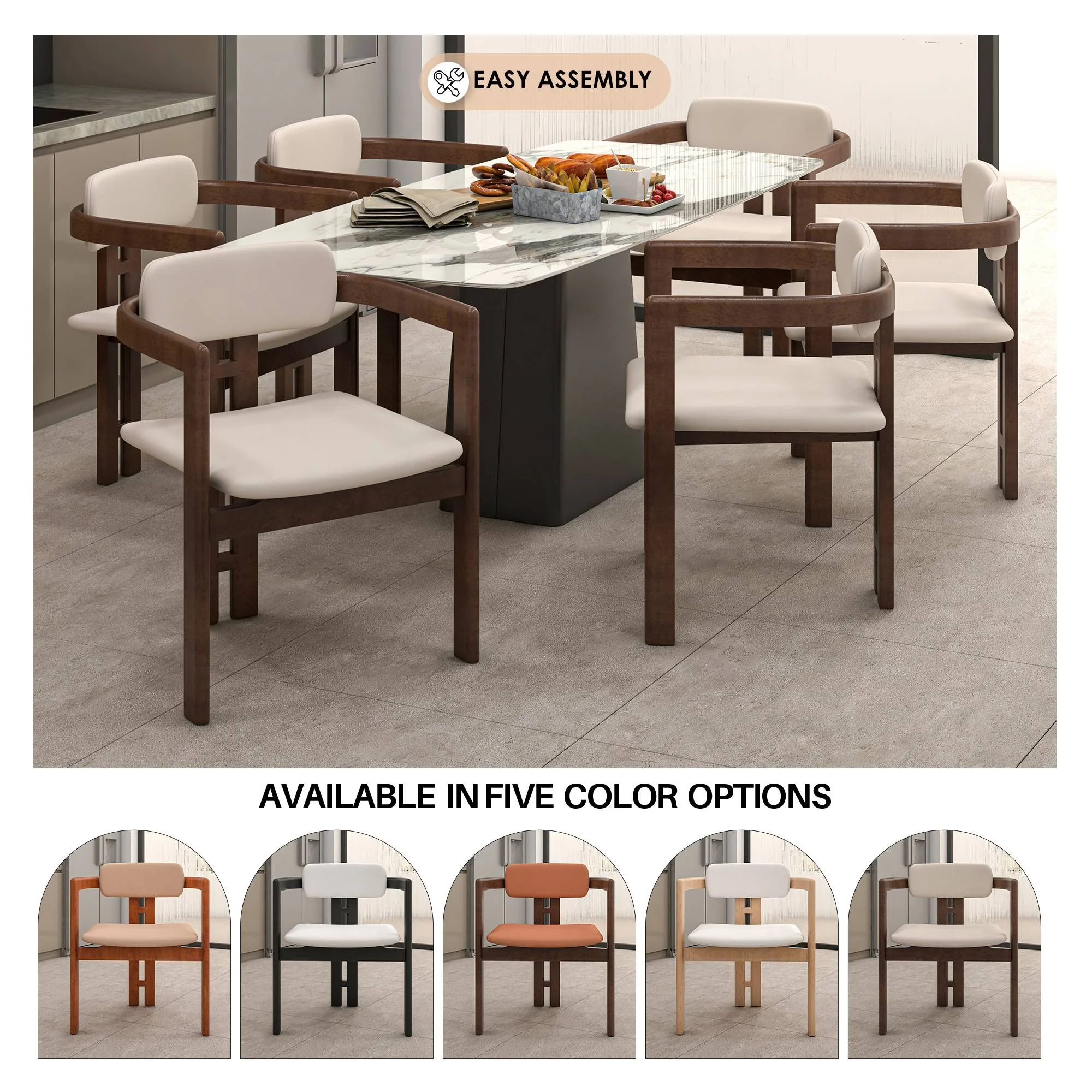 Velo Series Modern Dining Chair in Walnut Color Wood with Toupe Seat