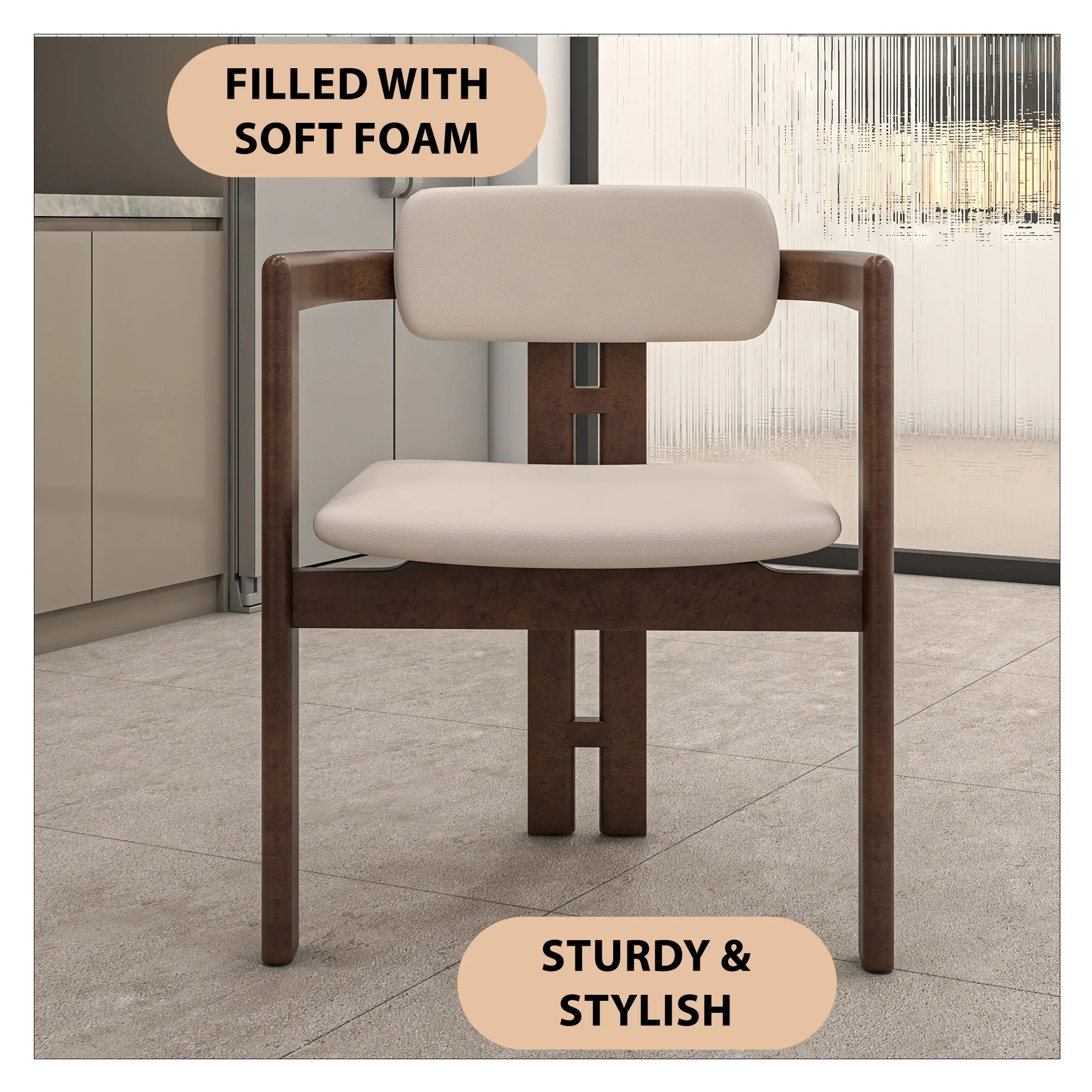 Velo Series Modern Dining Chair in Walnut Color Wood with Toupe Seat