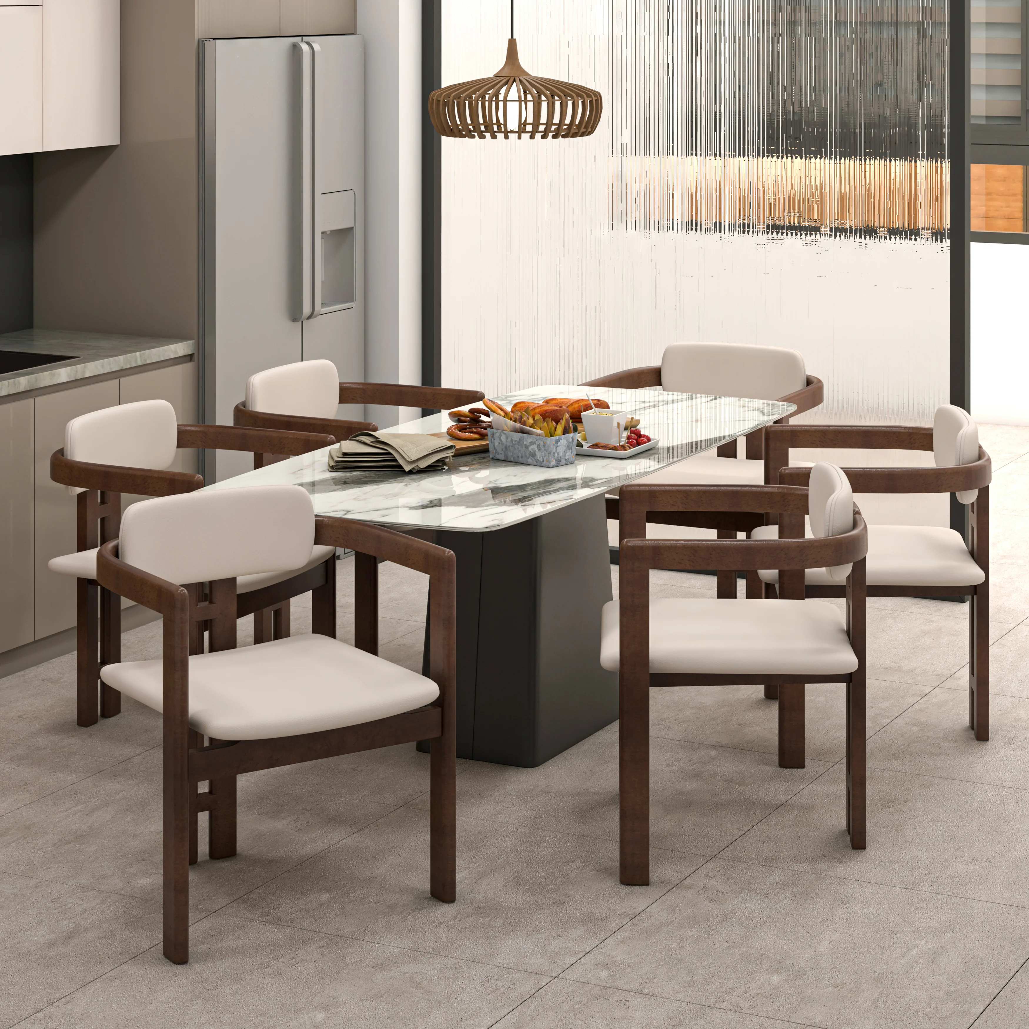Velo Series Modern Dining Chair in Walnut Color Wood with Toupe Seat