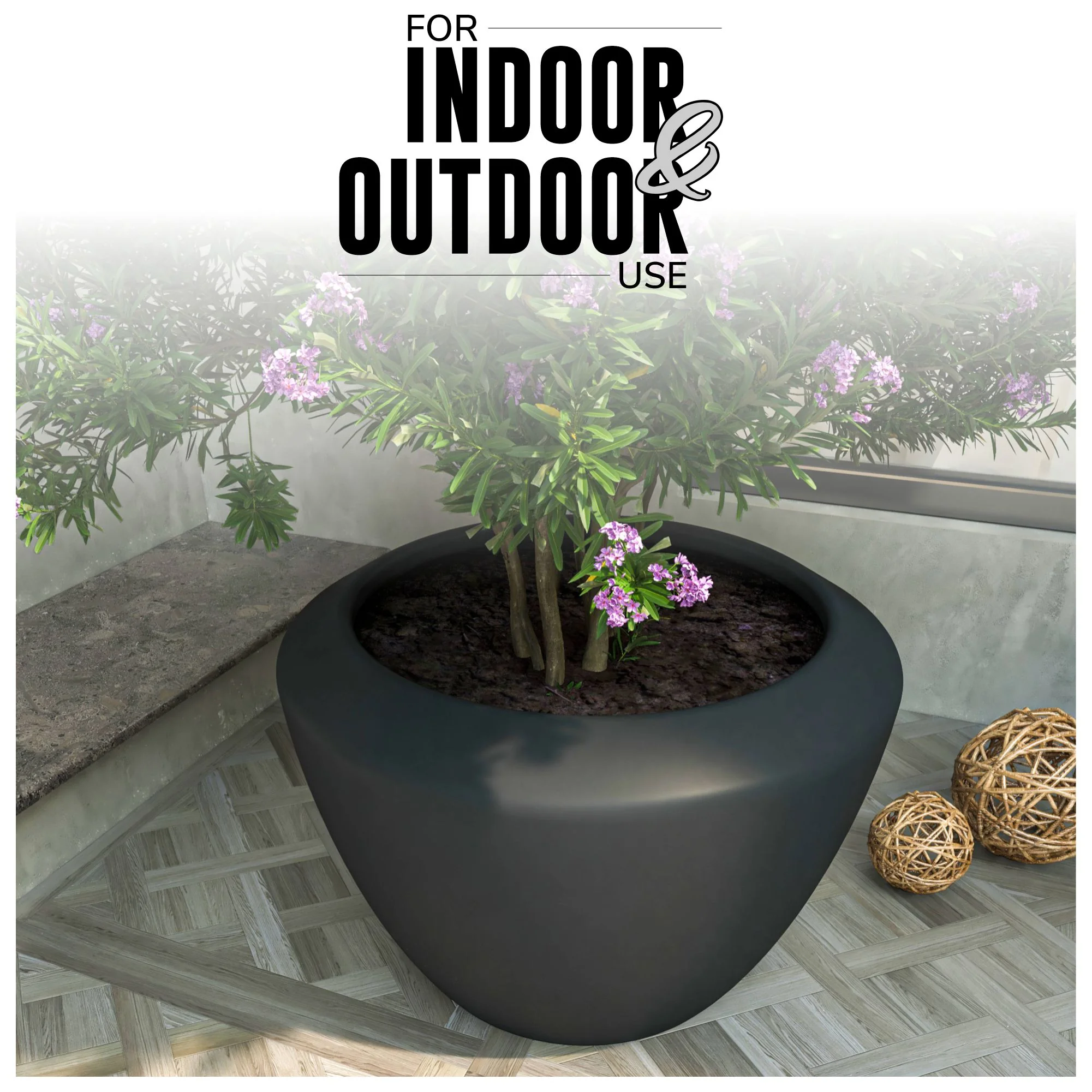 Vessel Series Poly Stone Planter in Black 22" Dia 15" high