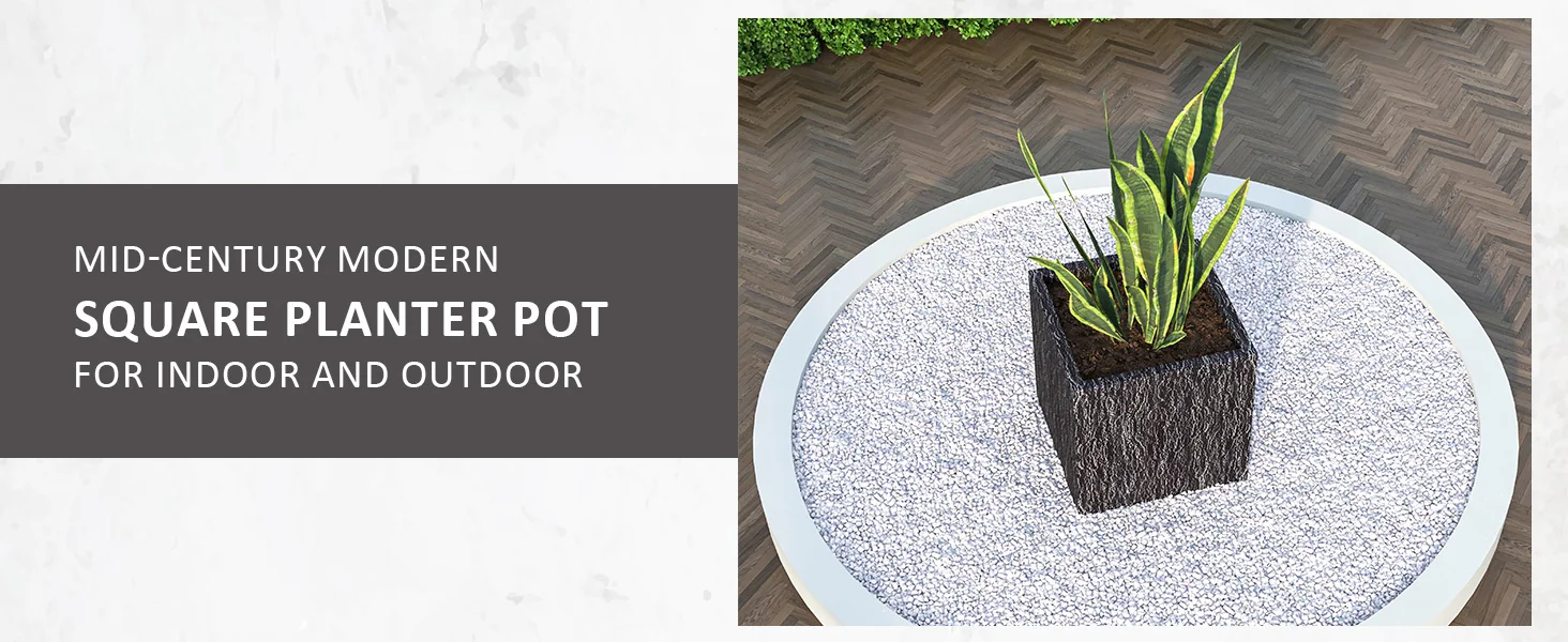 Verdura Series Cubic Poly Stone Planter in Dotted Blck 21.7 Cube