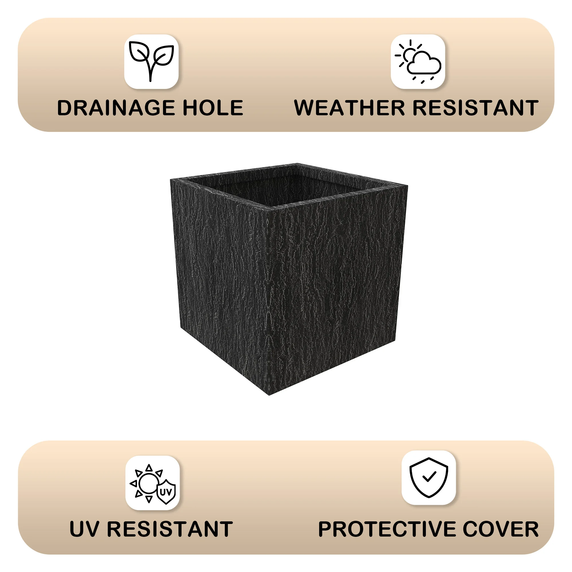 Verdura Series Cubic Poly Stone Planter in Dotted Blck 21.7 Cube