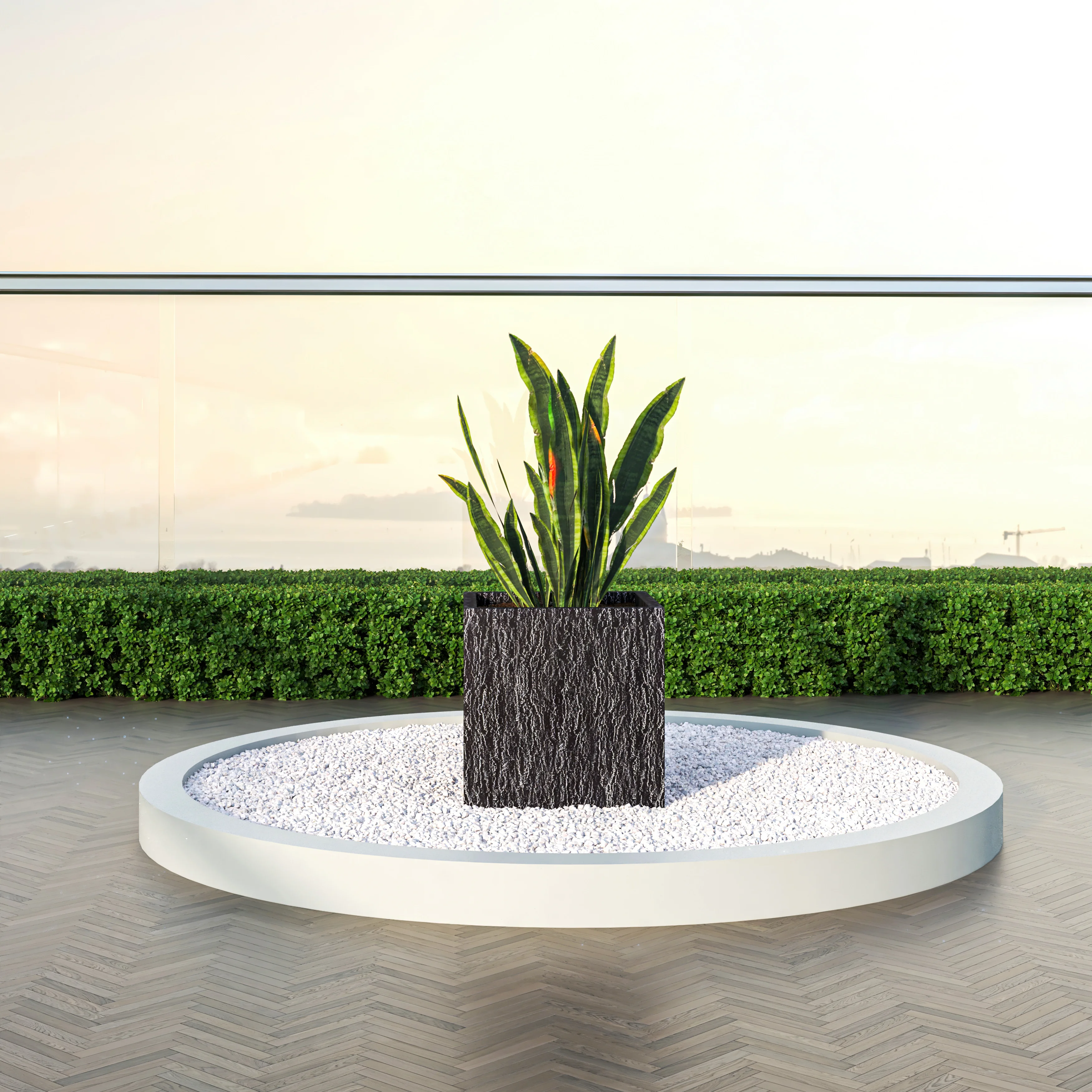 Verdura Series Cubic Poly Stone Planter in Dotted Blck 21.7 Cube