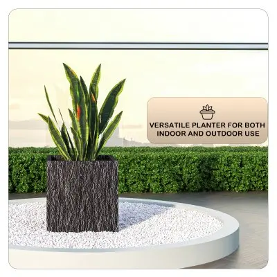 Verdura Series Cubic Poly Stone Planter in Dotted Blck 21.7 Cube