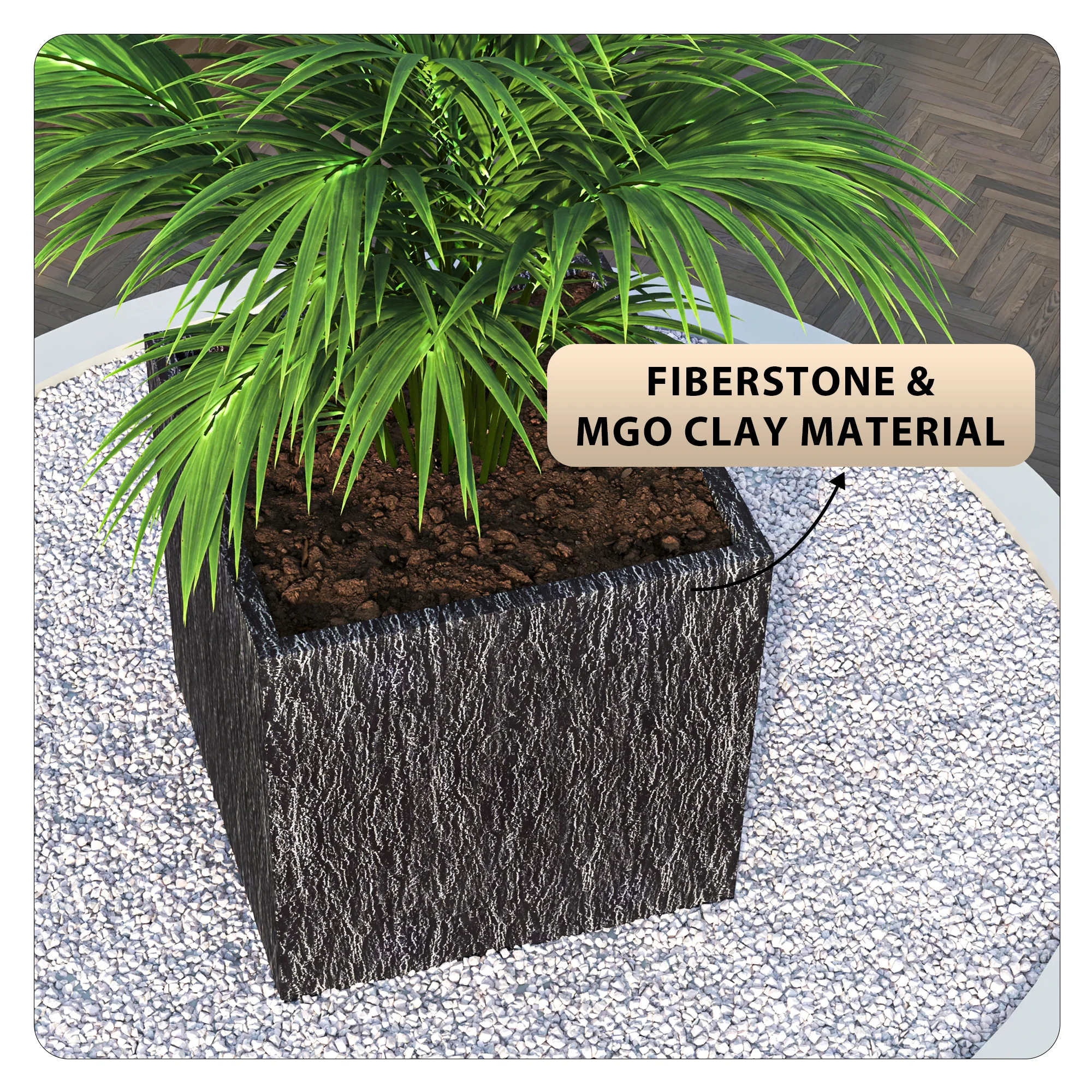Verdura Series Cubic Poly Stone Planter in Dotted Blck 25.6 Cube