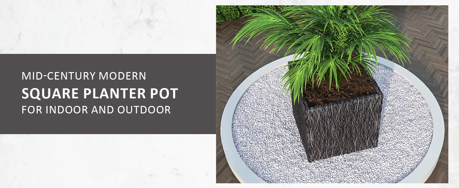 Verdura Series Cubic Poly Stone Planter in Dotted Blck 25.6 Cube