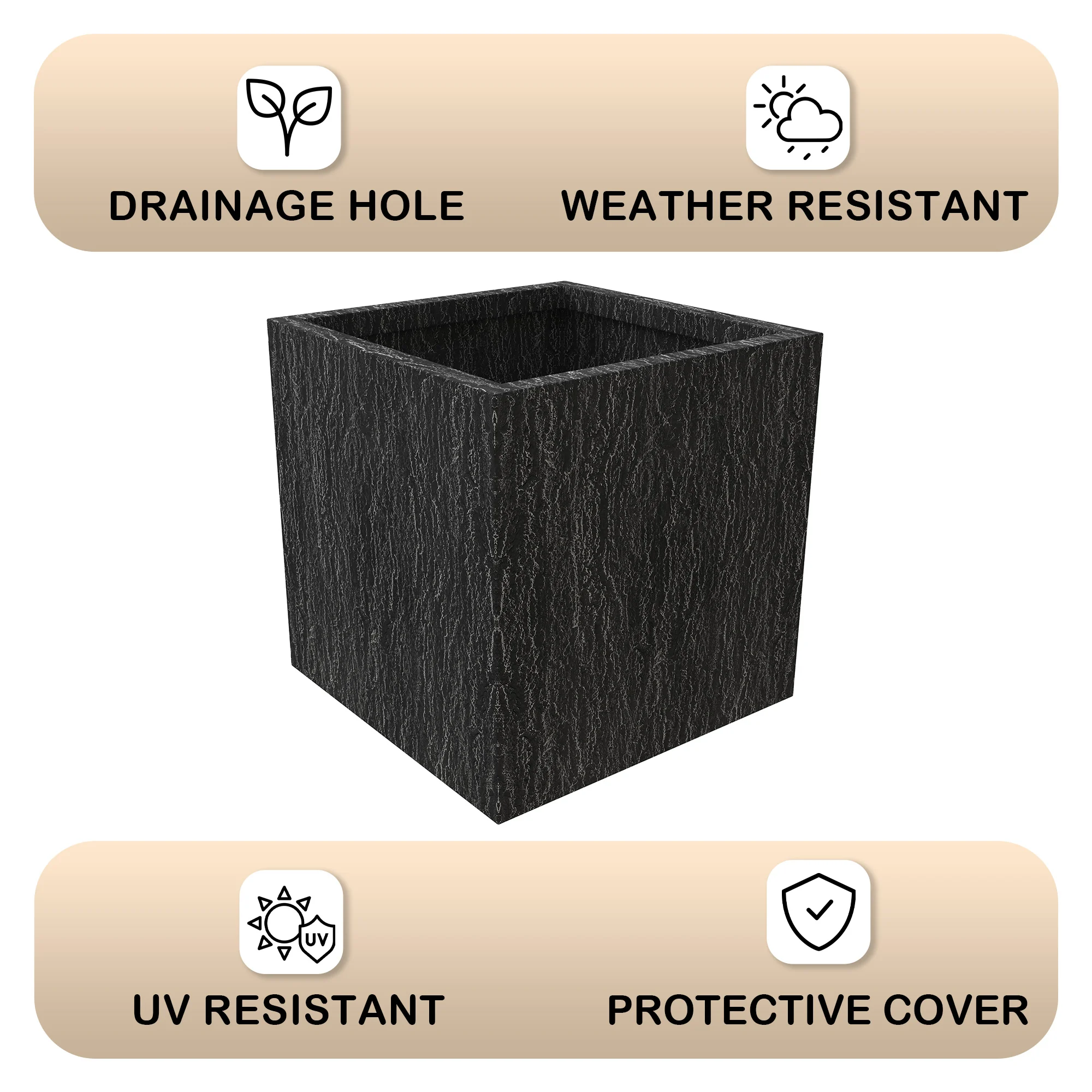 Verdura Series Cubic Poly Stone Planter in Dotted Blck 25.6 Cube