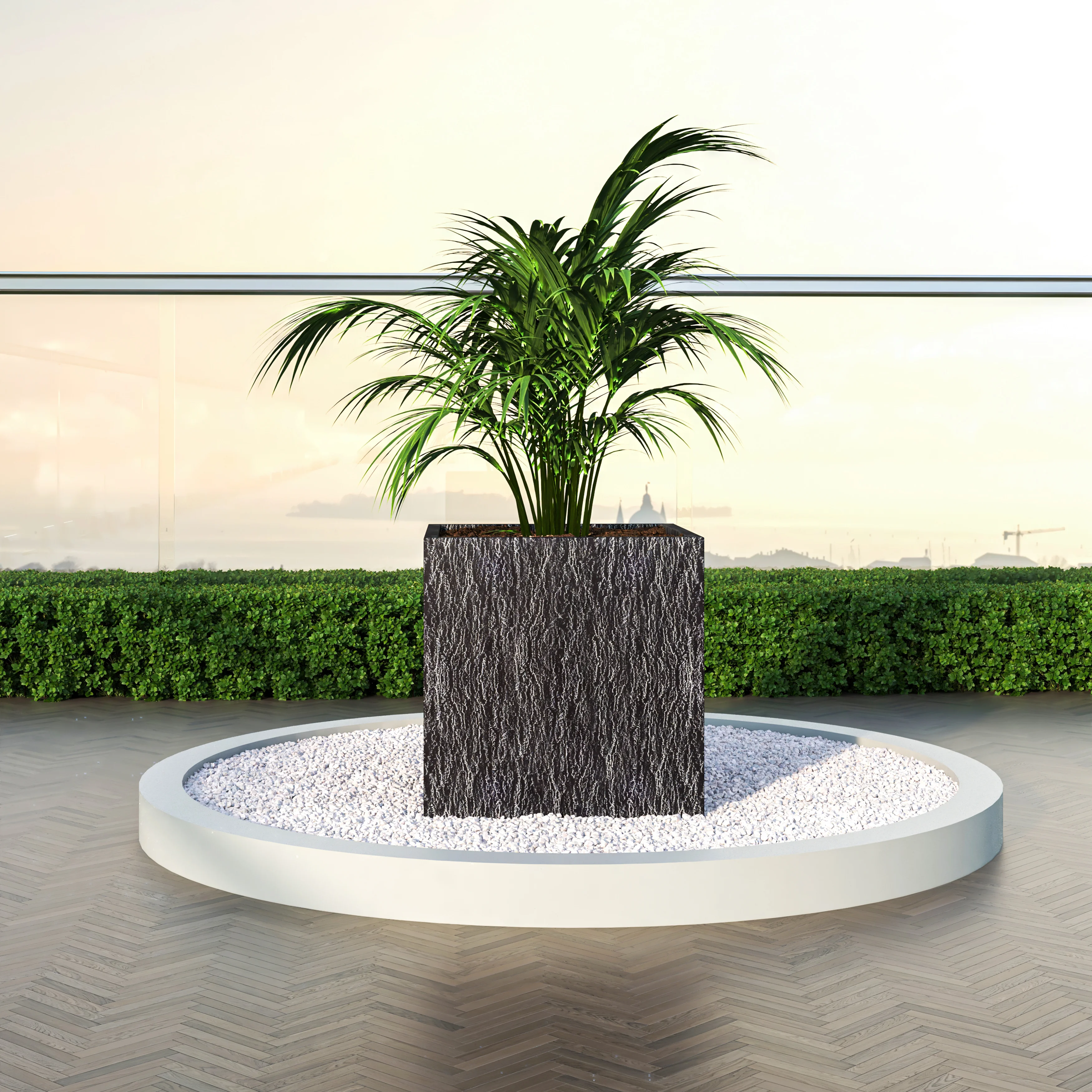 Verdura Series Cubic Poly Stone Planter in Dotted Blck 29.5 Cube
