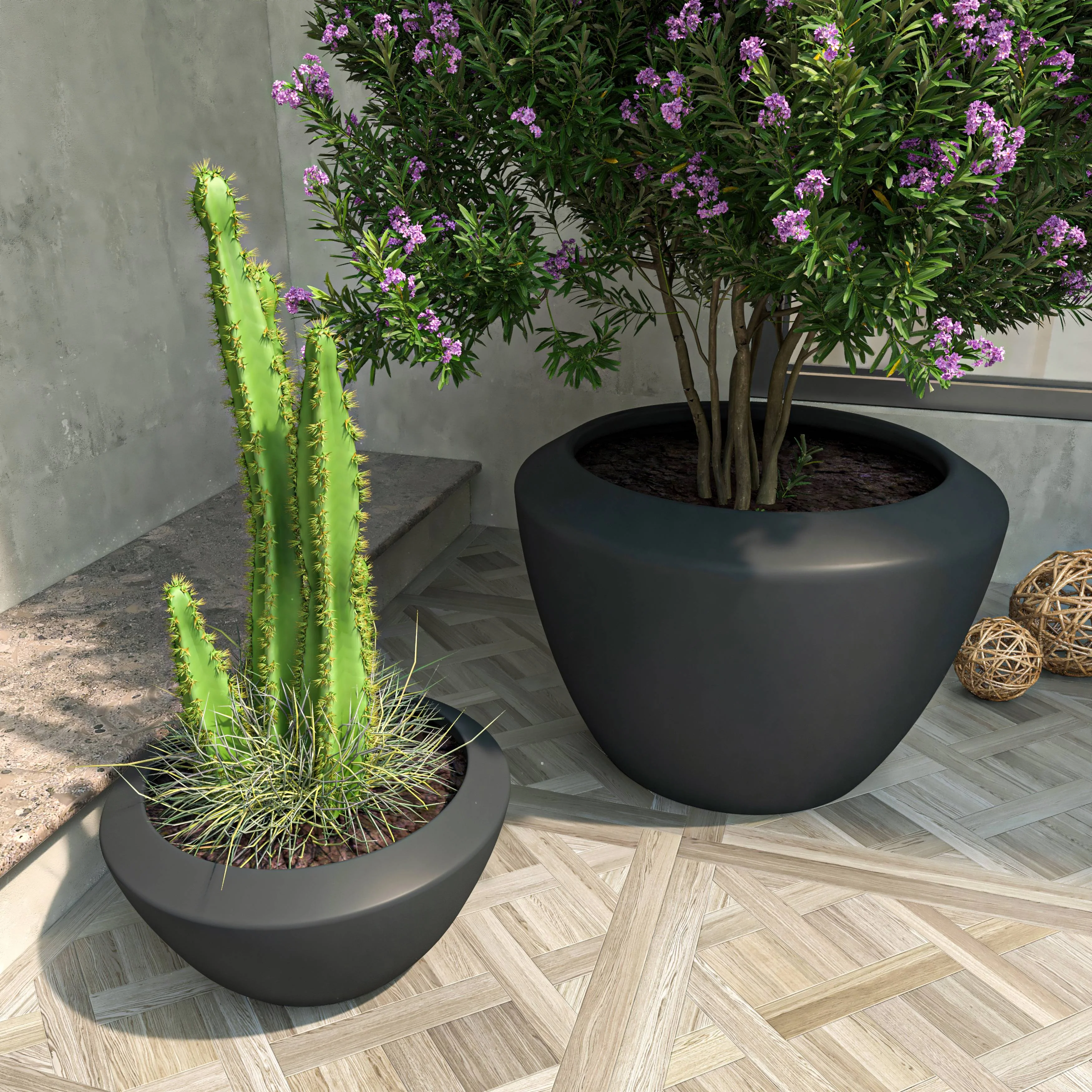 Vessel Series Poly Stone Planter Set in Black