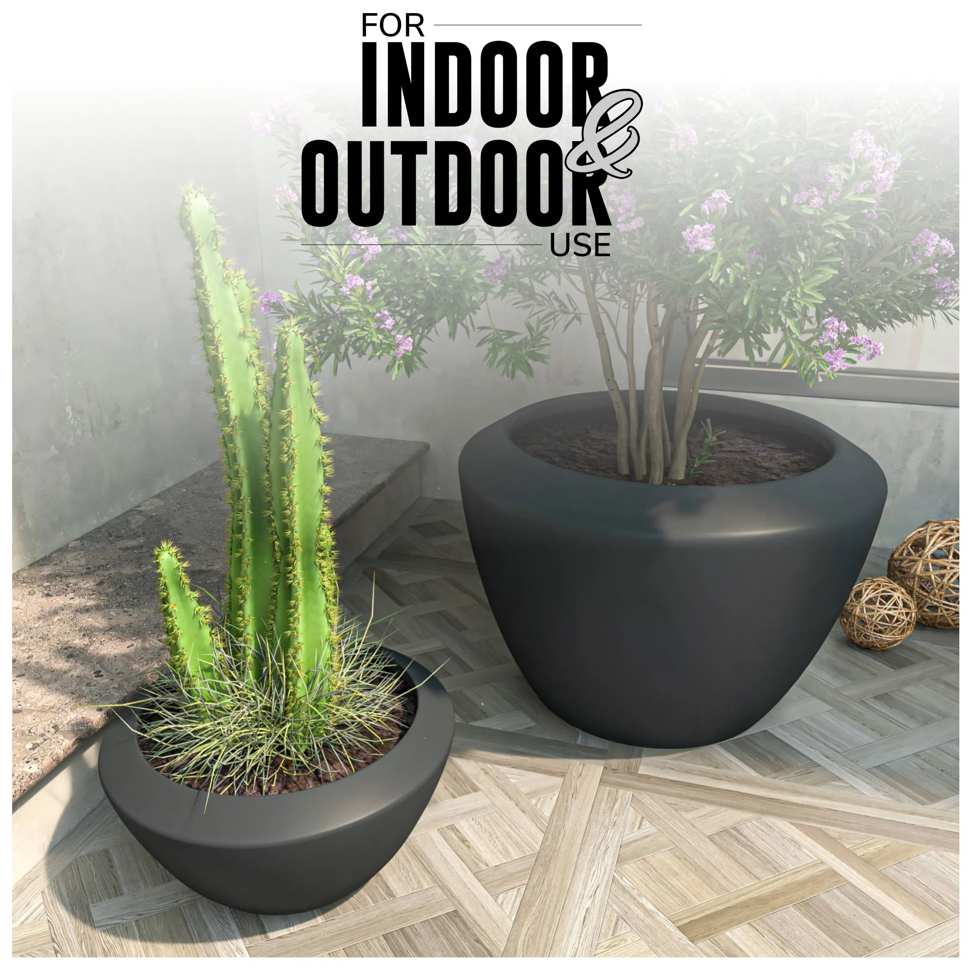 Vessel Series Poly Stone Planter Set in Black