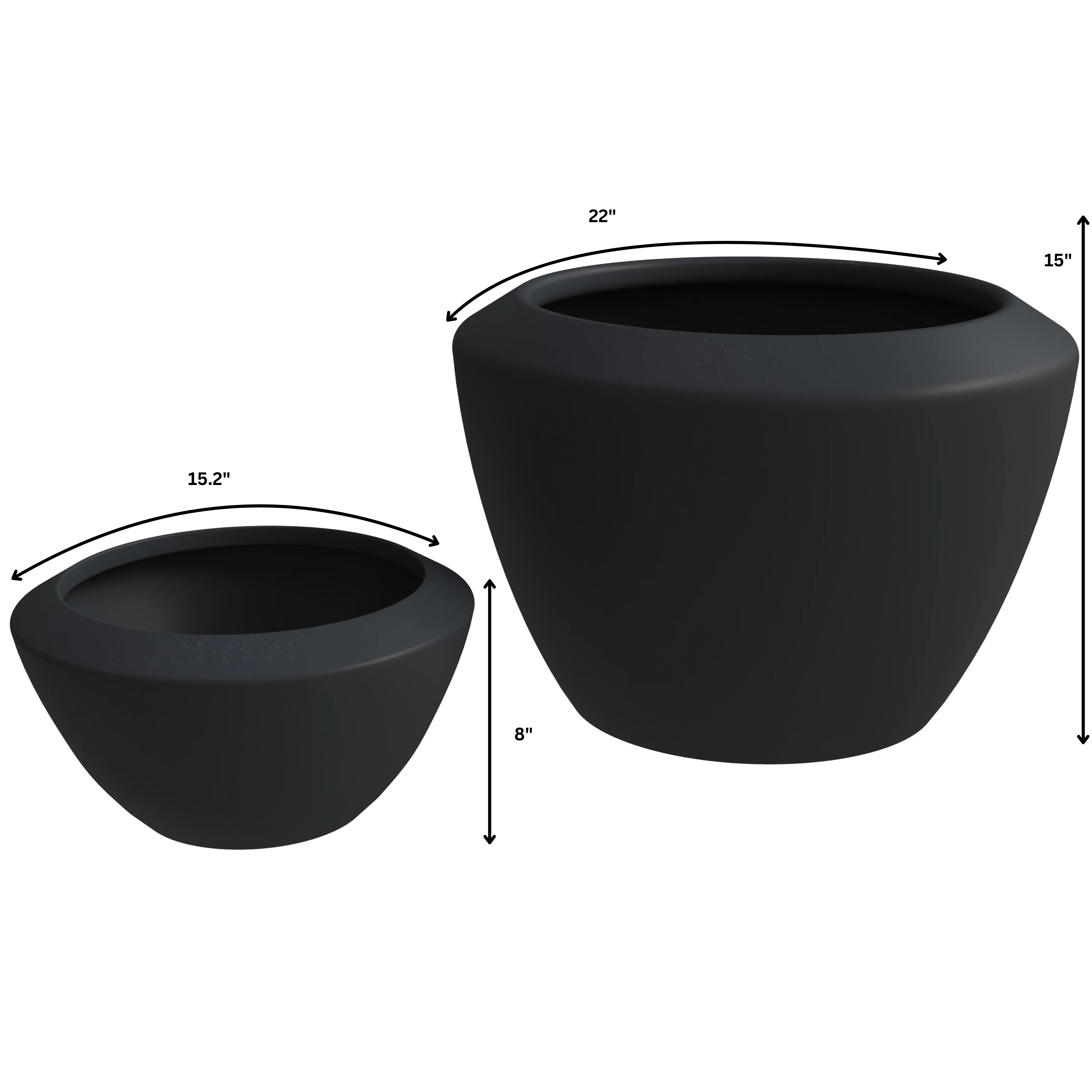 Vessel Series Poly Stone Planter in Black 15" Dia 8" high