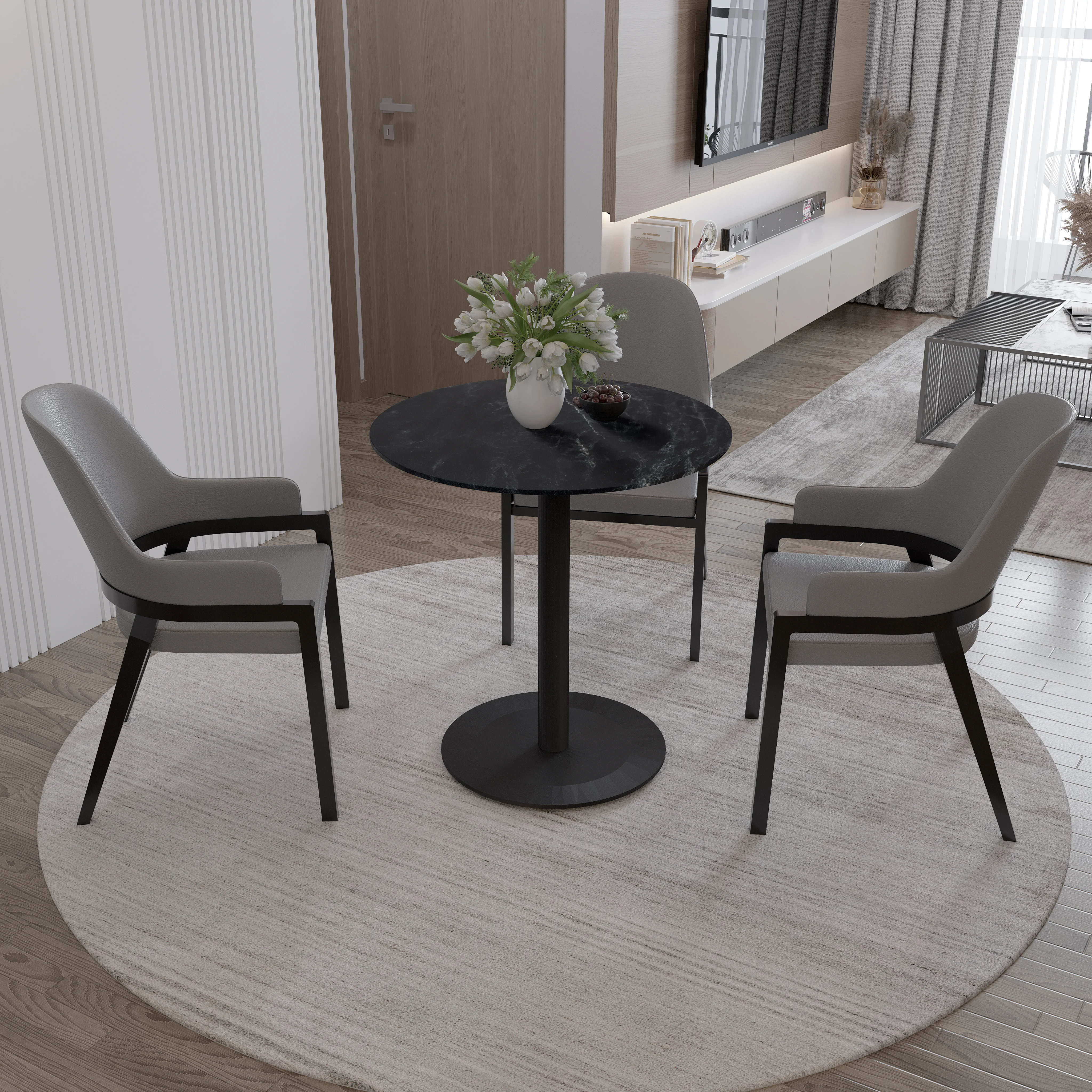 Vail Collection Dining Table Black Base With 27" Round Black MDF Top
