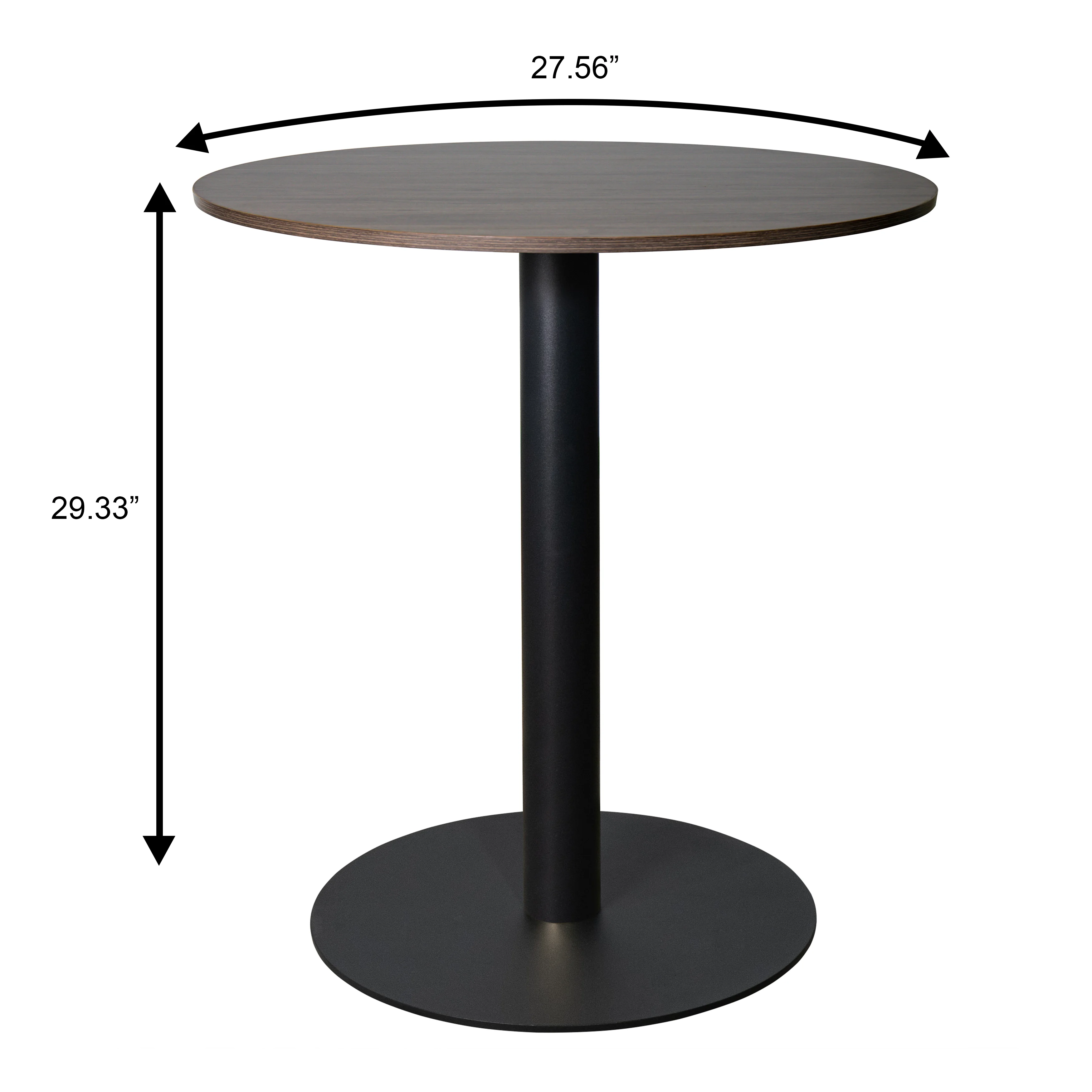 Vail Collection Dining Table Black Base With 27" Round Dark  Brown MDF Top