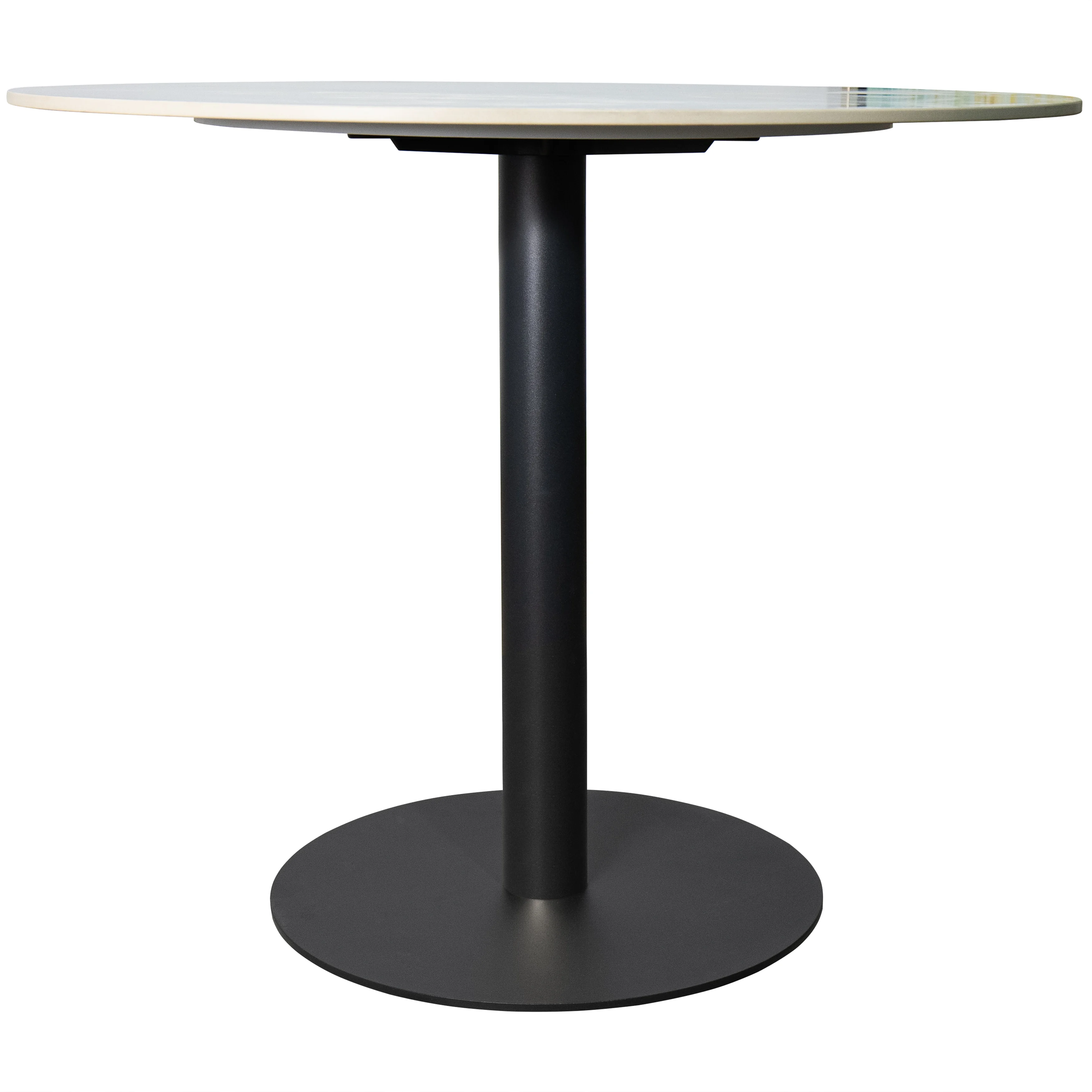 Vail Collection Dining Table Black Base With 27" Round Grey Stone Top