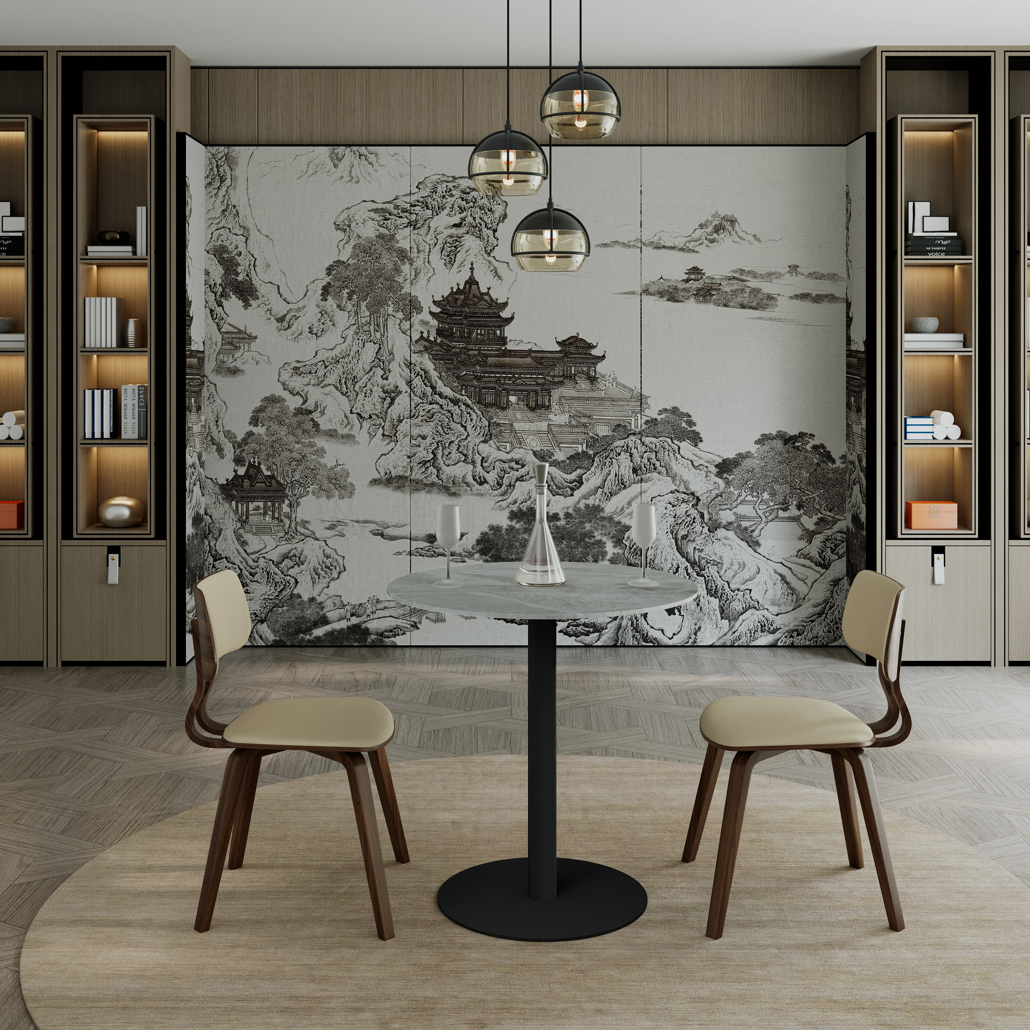 Vail Collection Dining Table Black Base With 27" Round Grey Stone Top