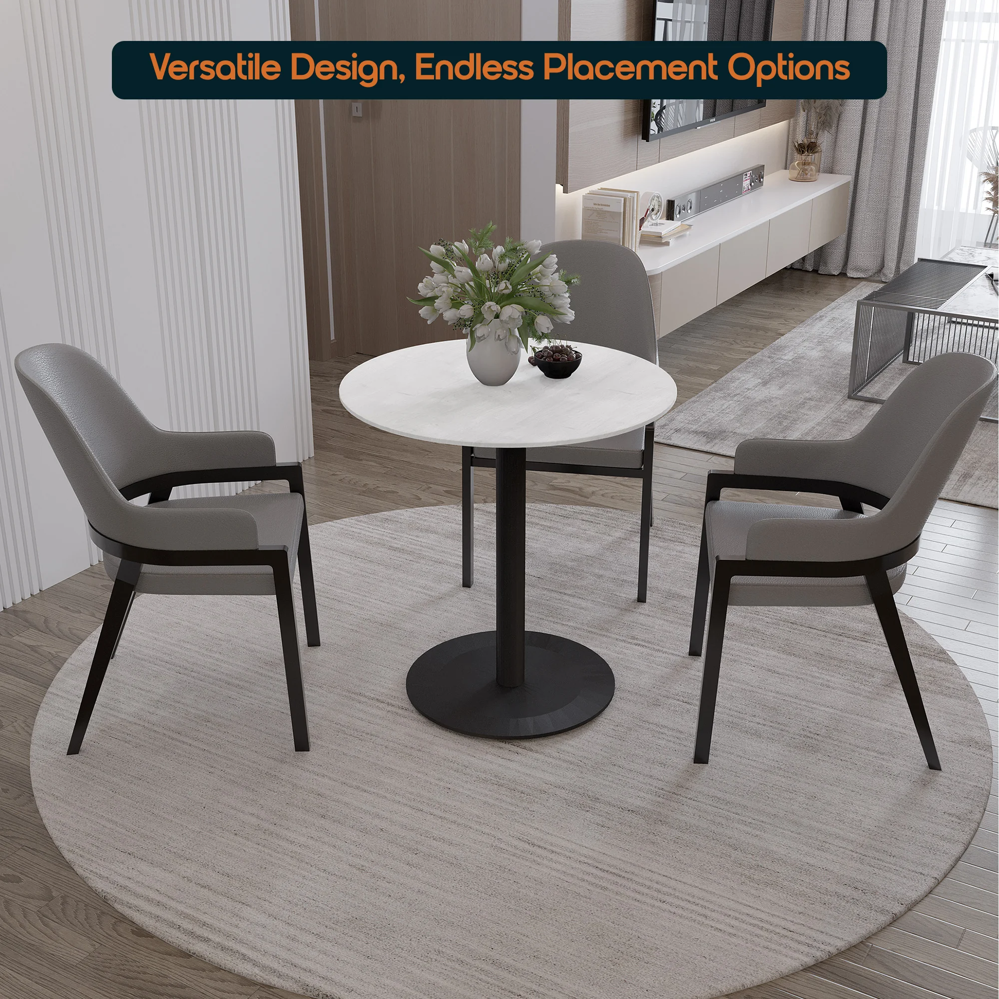 Vail Collection Dining Table Black Base With 27" Round Light Wood  Brown MDF Top