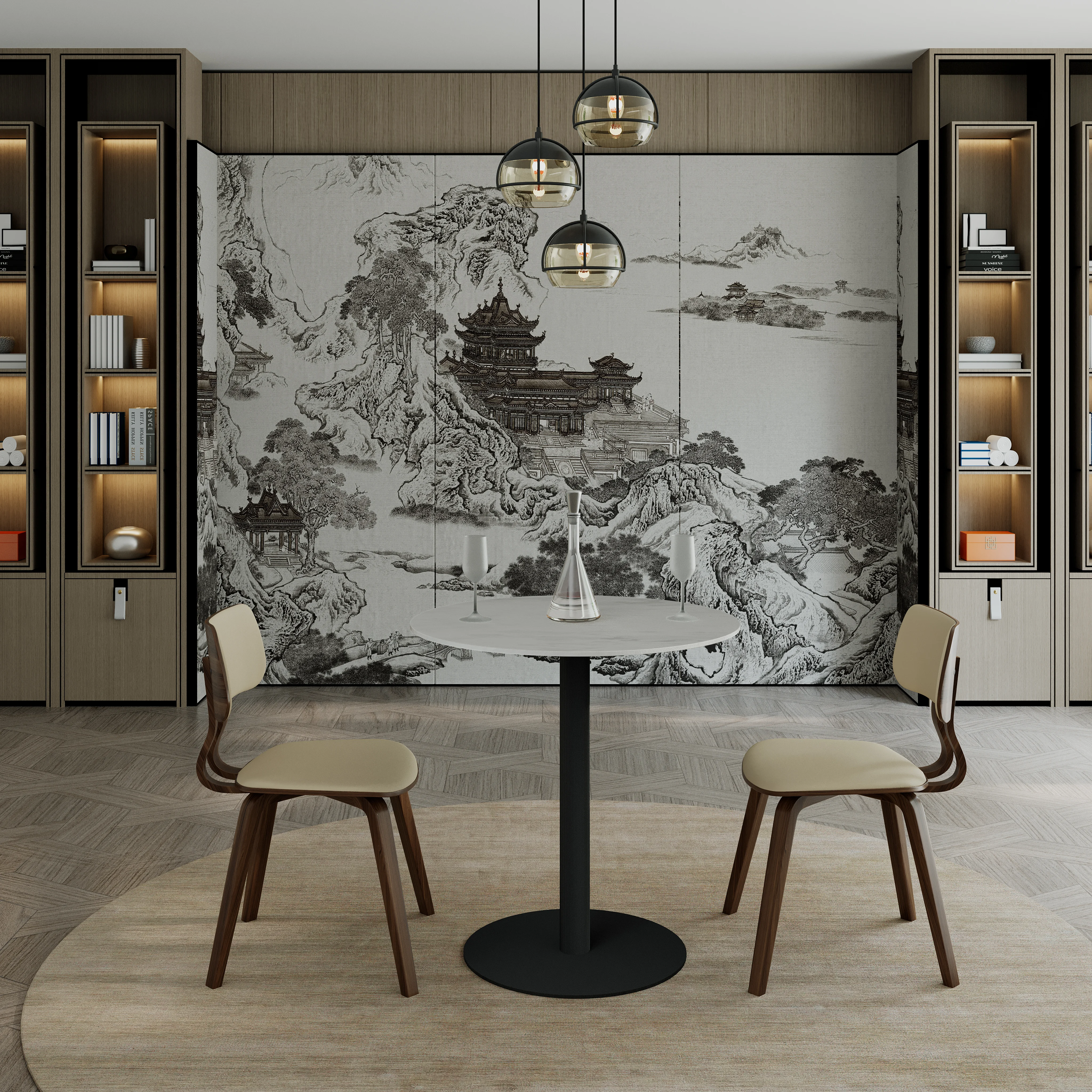 Vail Collection Dining Table Black Base With 27" Round White Stone Top