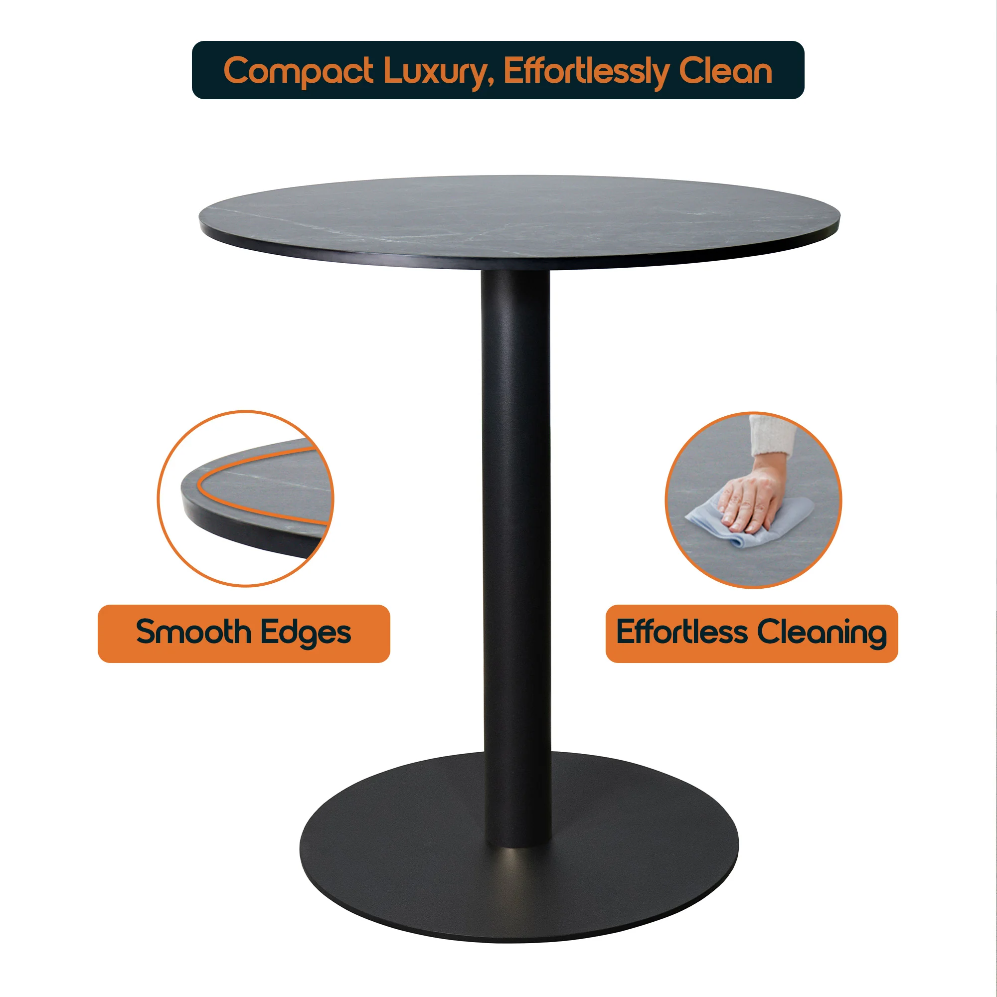 Vail Collection Dining Table Black Base With 36" Round Black MDF Top