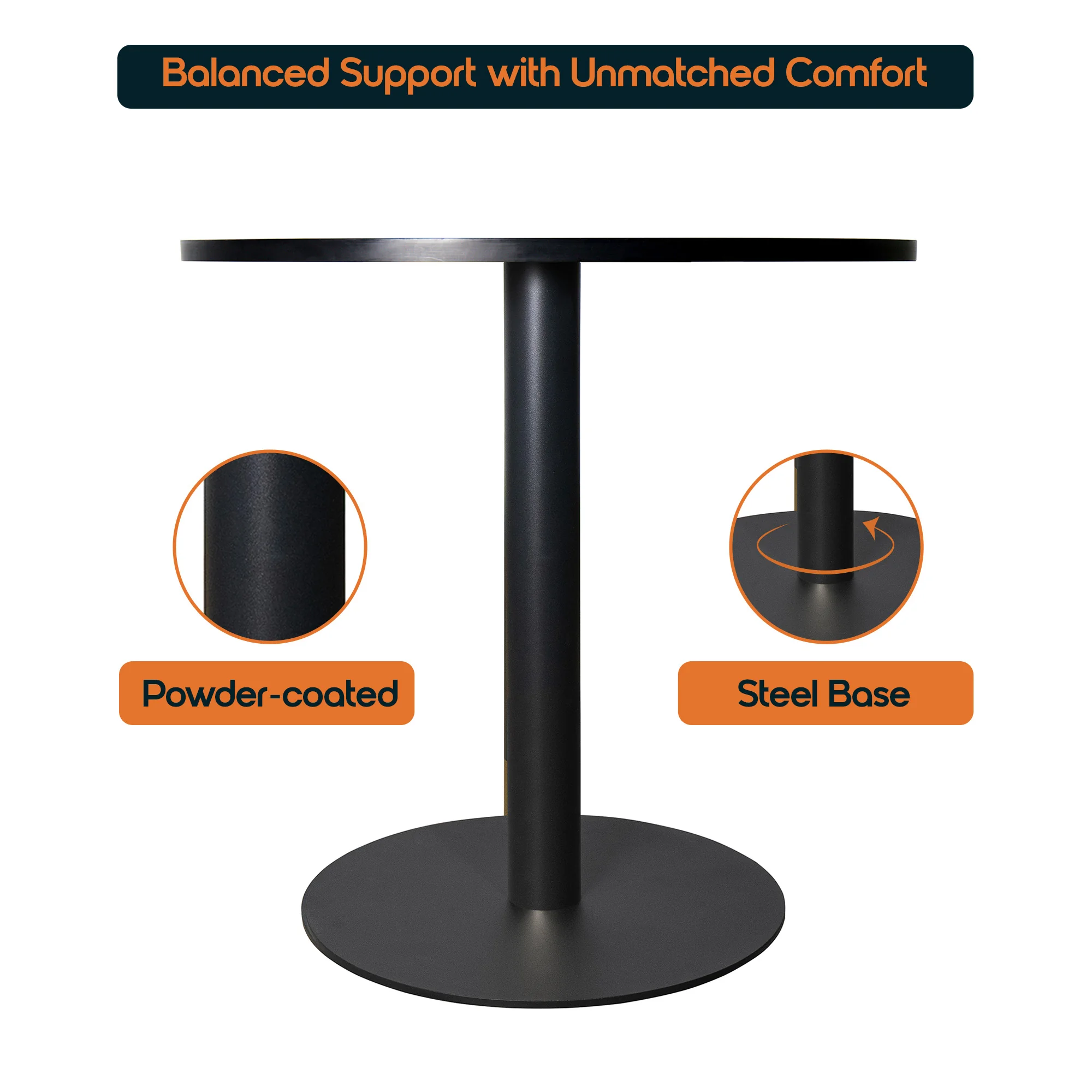 Vail Collection Dining Table Black Base With 36" Round Black MDF Top