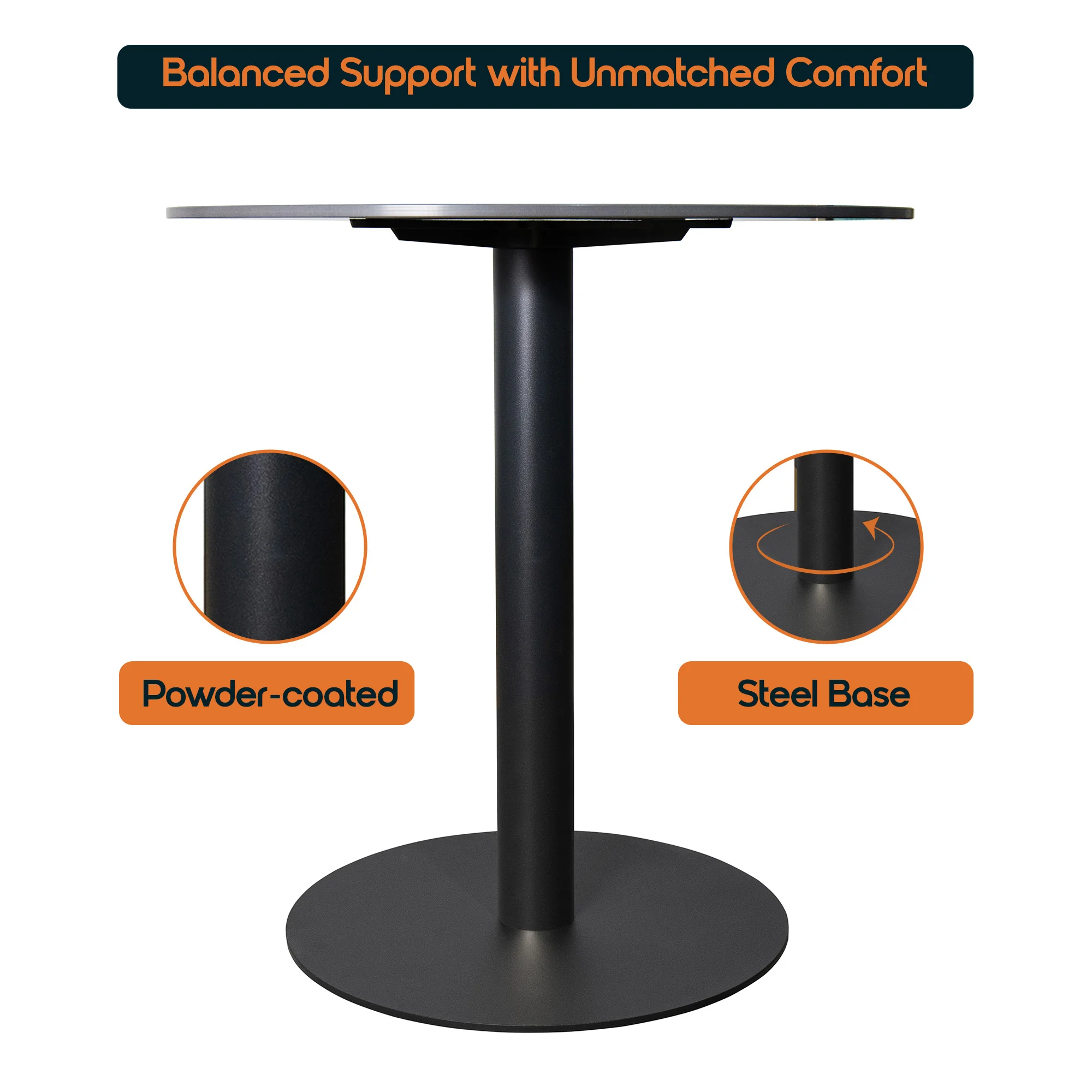 Vail Collection Dining Table Black Base With 36" Round BLack Stone  Top