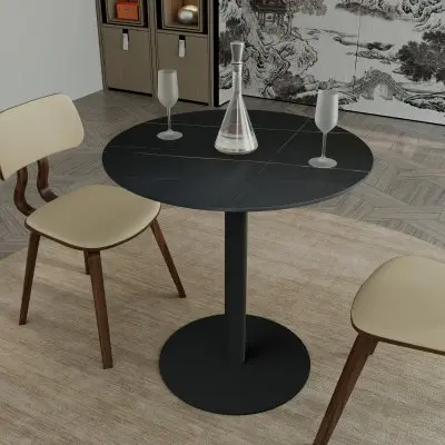 Vail Collection Dining Table Black Base With 36" Round BLack Stone  Top