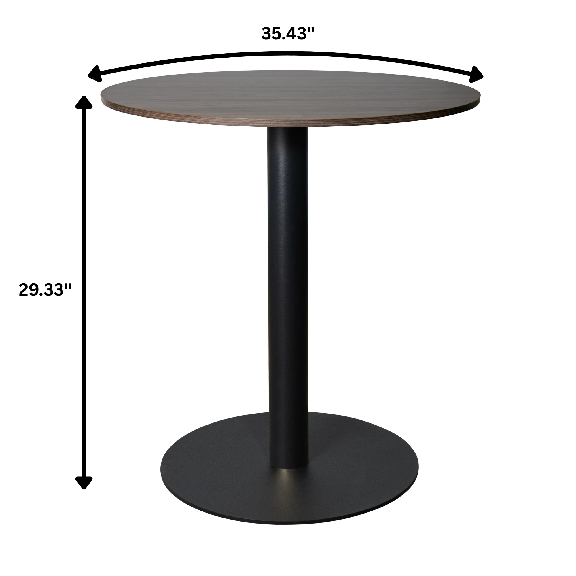 Vail Collection Dining Table Black Base With 36" Round Dark  Brown MDF Top