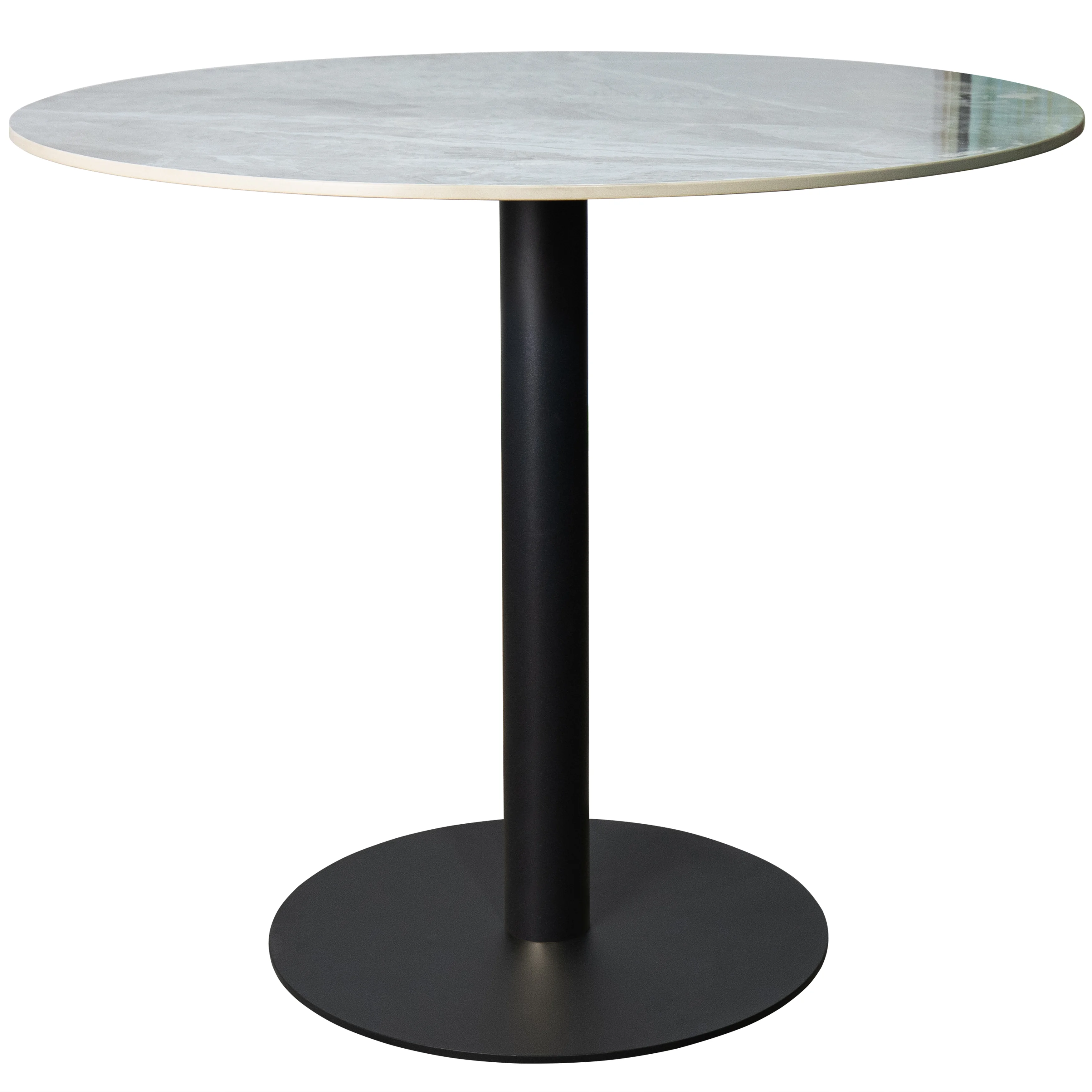 Vail Collection Dining Table Black Base With 36" Round Grey Stone  Top