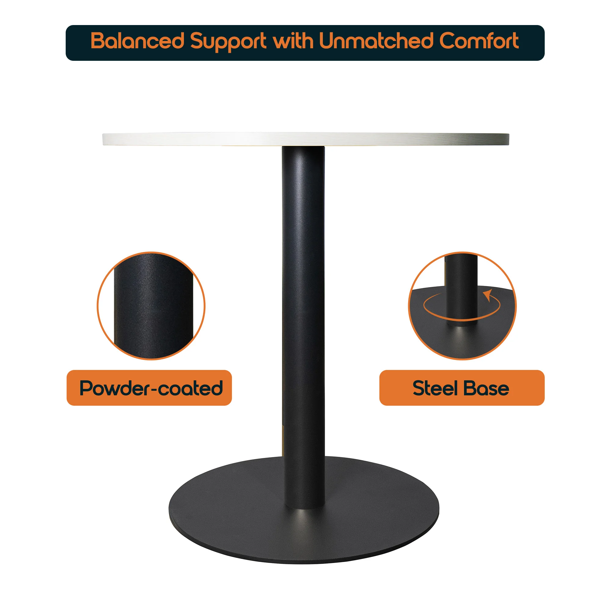 Vail Collection Dining Table Black Base With 36" Round Light Wood  Brown MDF Top