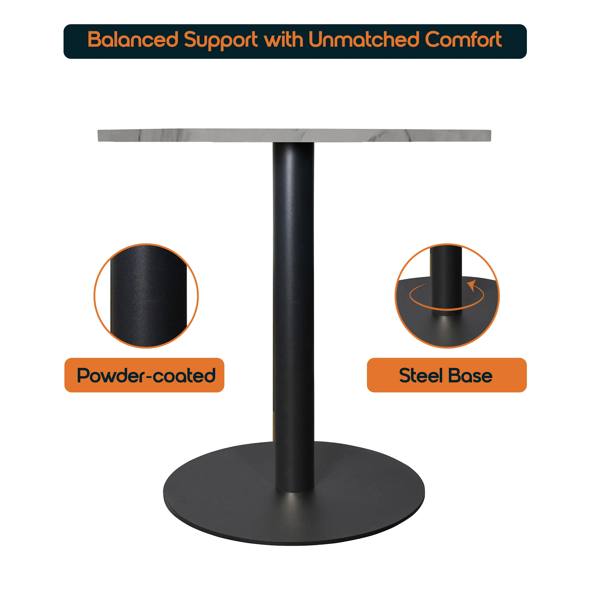 Vail Collection Dining Table Black Base With 36" Round White Stone  Top