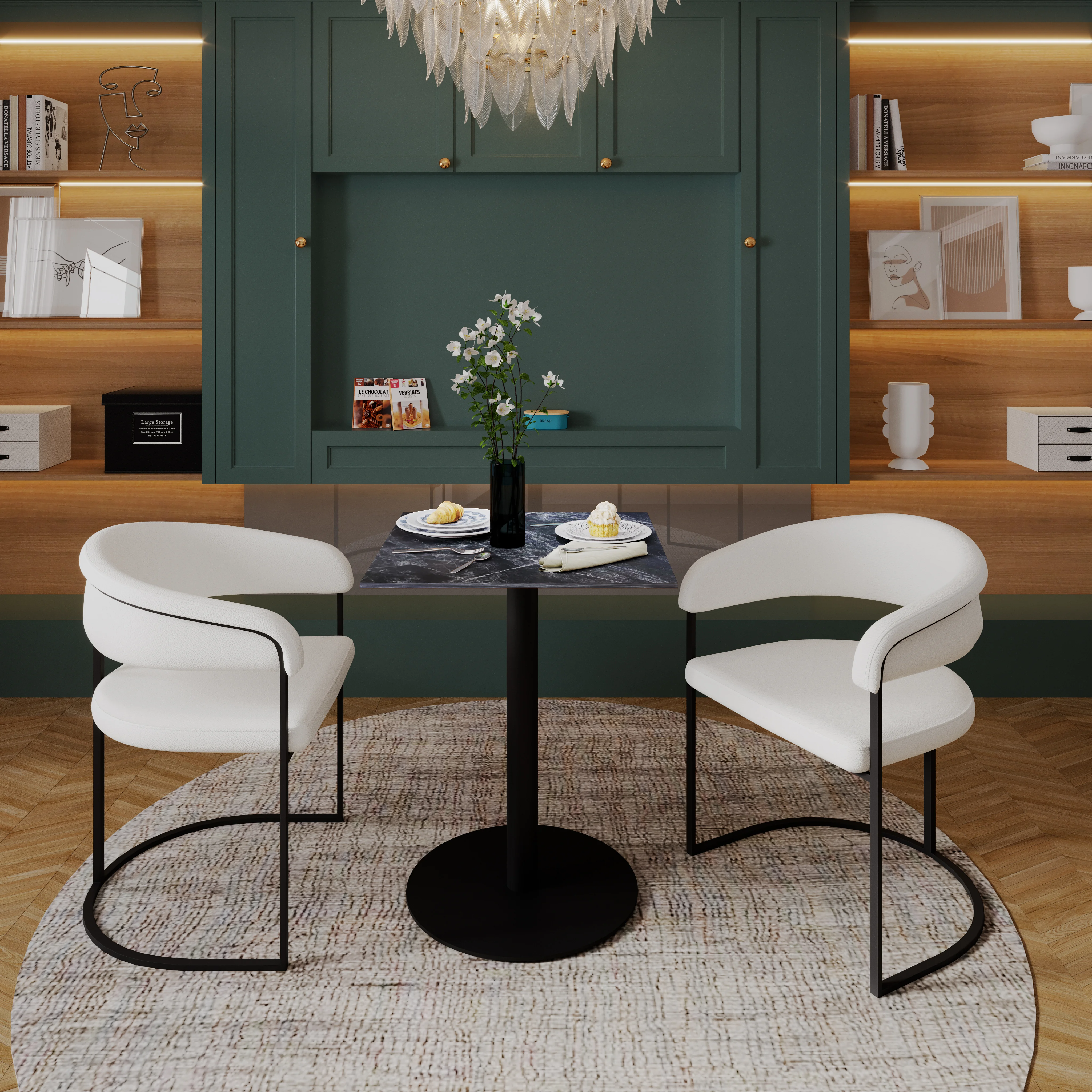 Vail Collection Dining Table Black Base With 24" Square Black MDF Top