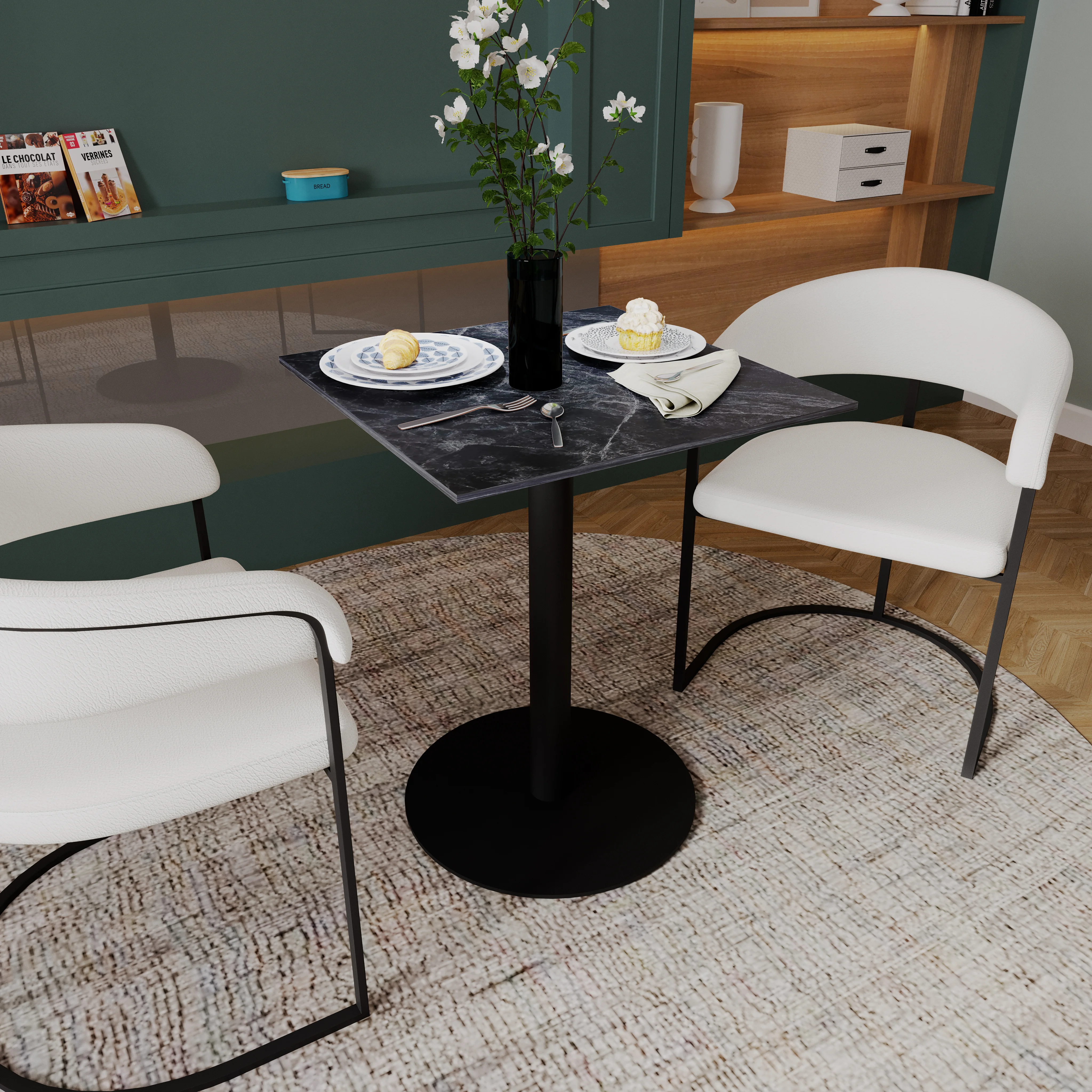 Vail Collection Dining Table Black Base With 24" Square Black MDF Top