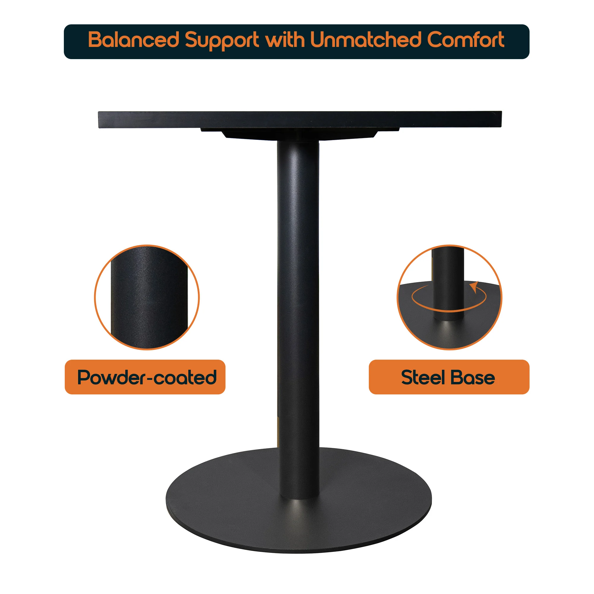 Vail Collection Dining Table Black Base With 24" Square Black MDF Top