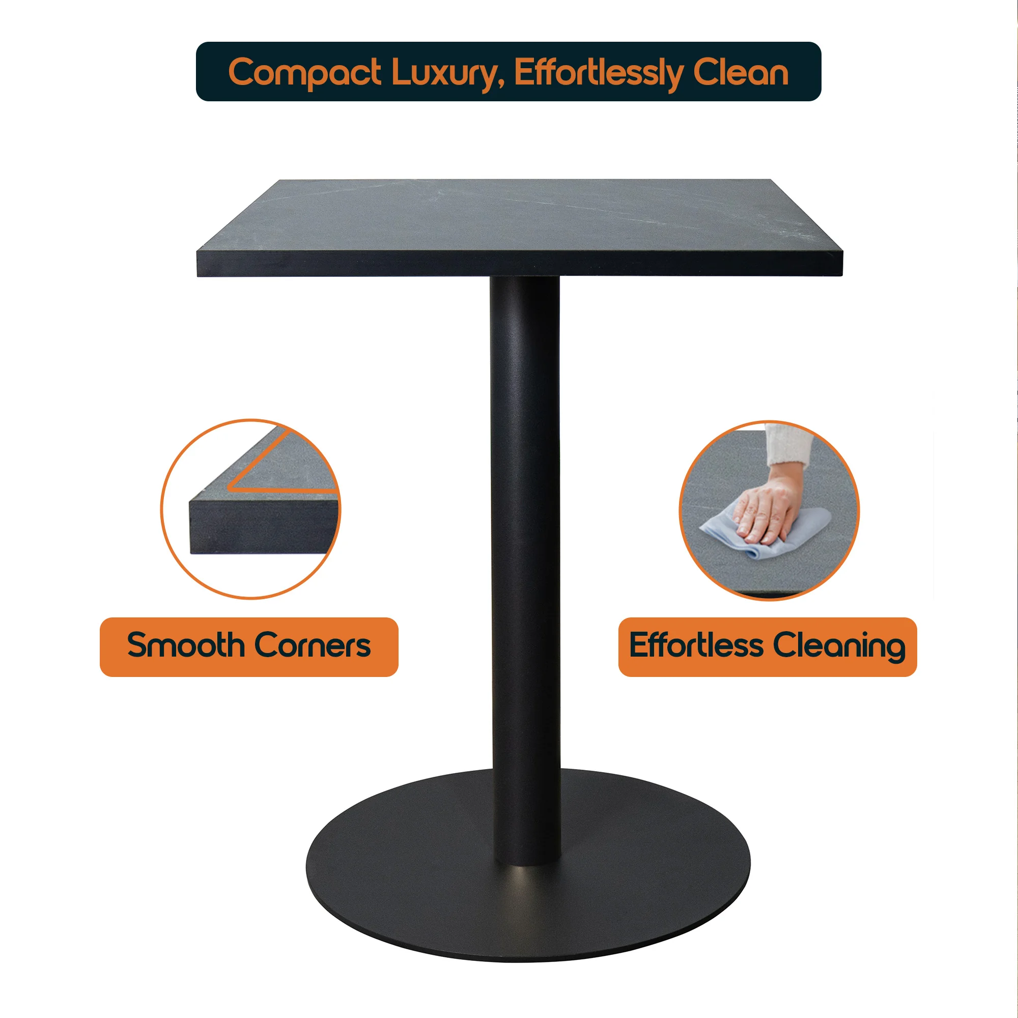 Vail Collection Dining Table Black Base With 24" Square Black MDF Top