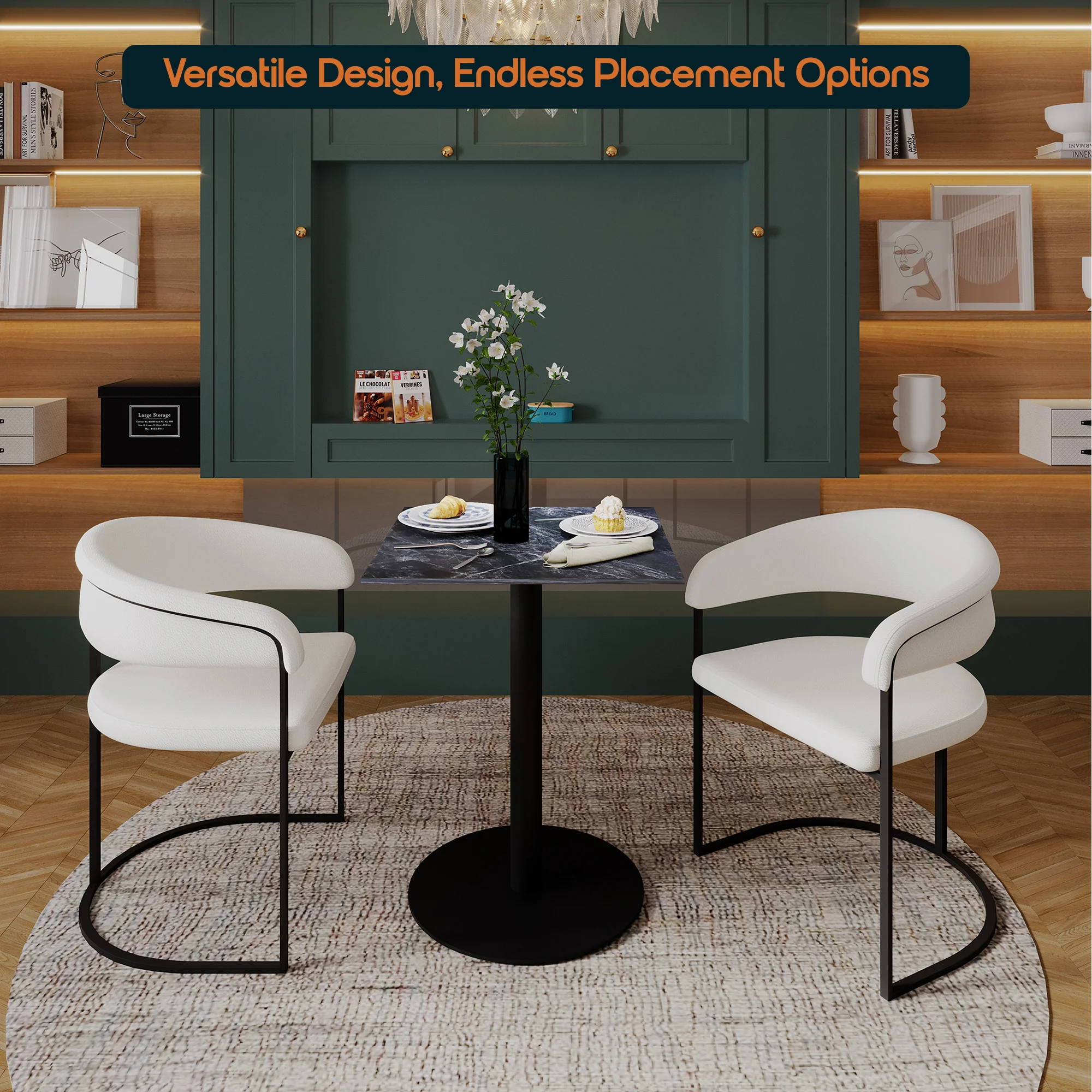 Vail Collection Dining Table Black Base With 24" Square Black MDF Top