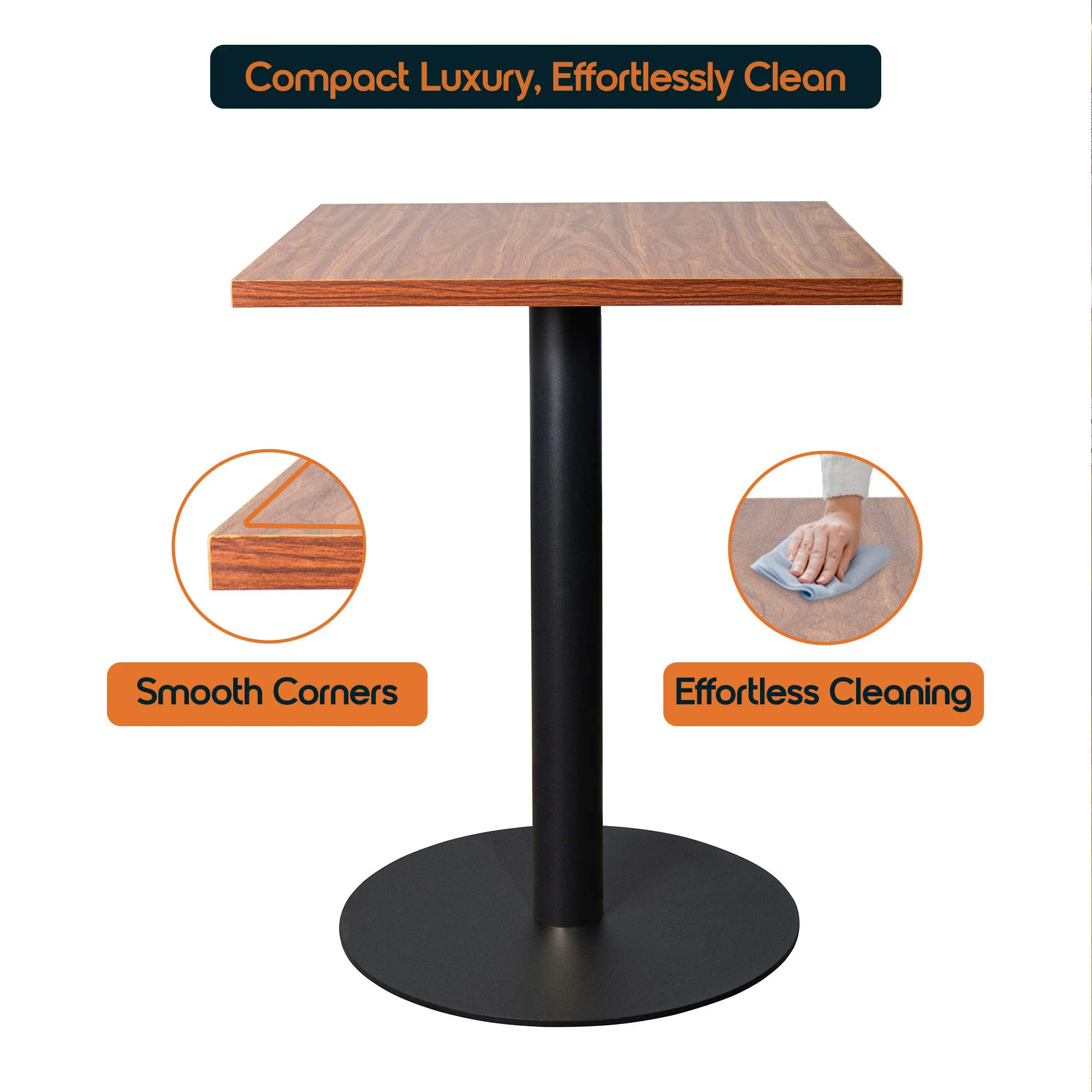 Vail Collection Dining Table Black Base With 24" Square Cognac Brown MDF Top