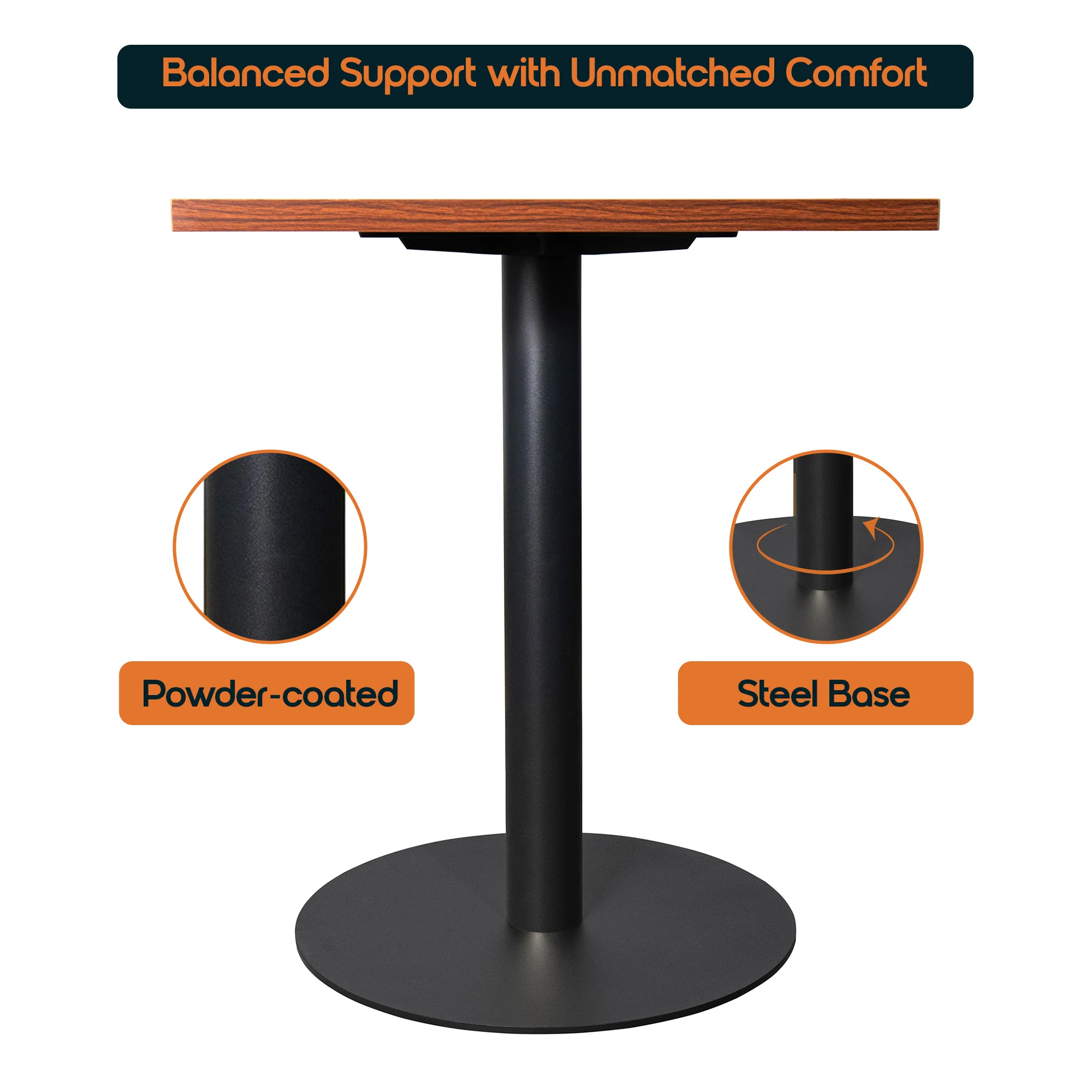 Vail Collection Dining Table Black Base With 24" Square Cognac Brown MDF Top