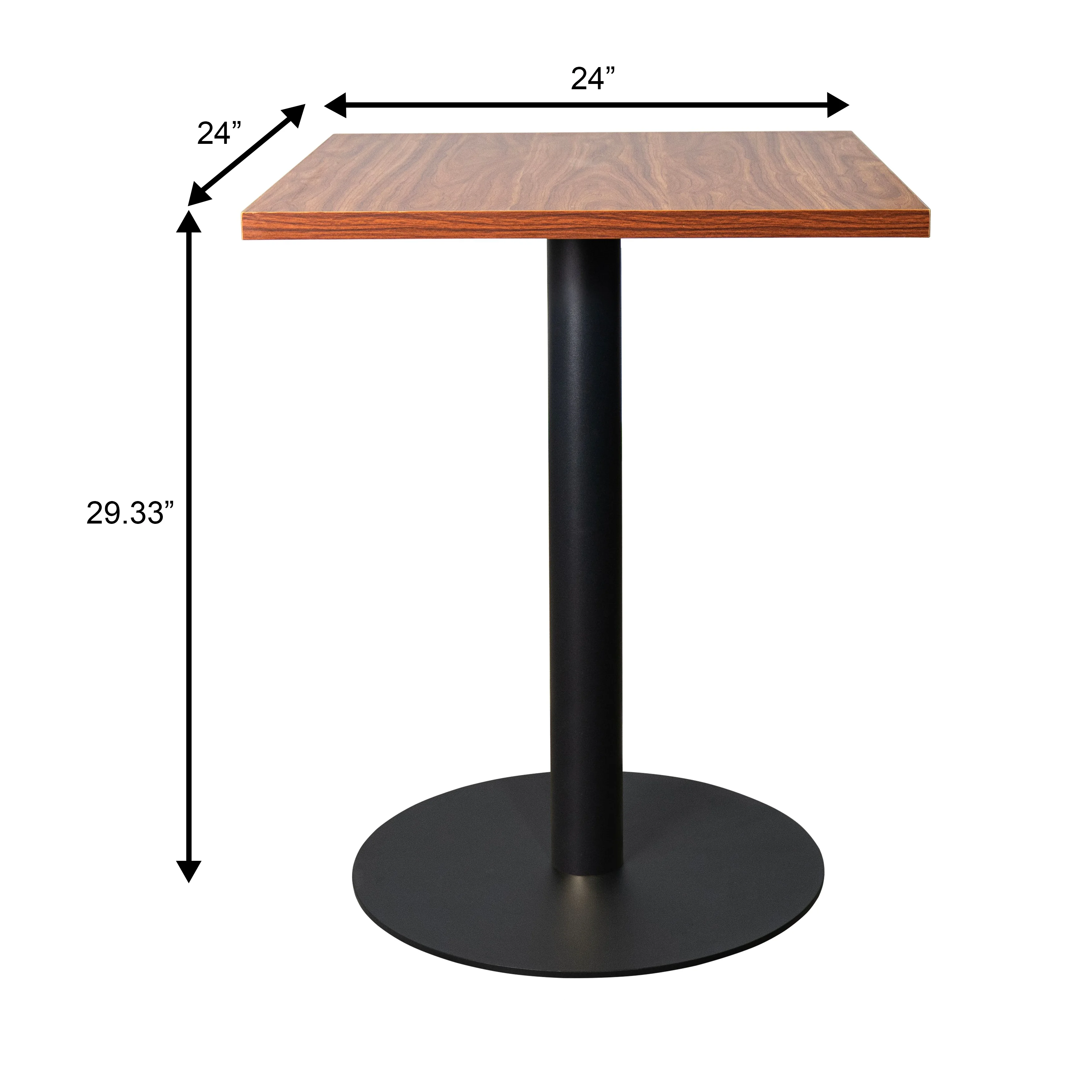 Vail Collection Dining Table Black Base With 24" Square Cognac Brown MDF Top