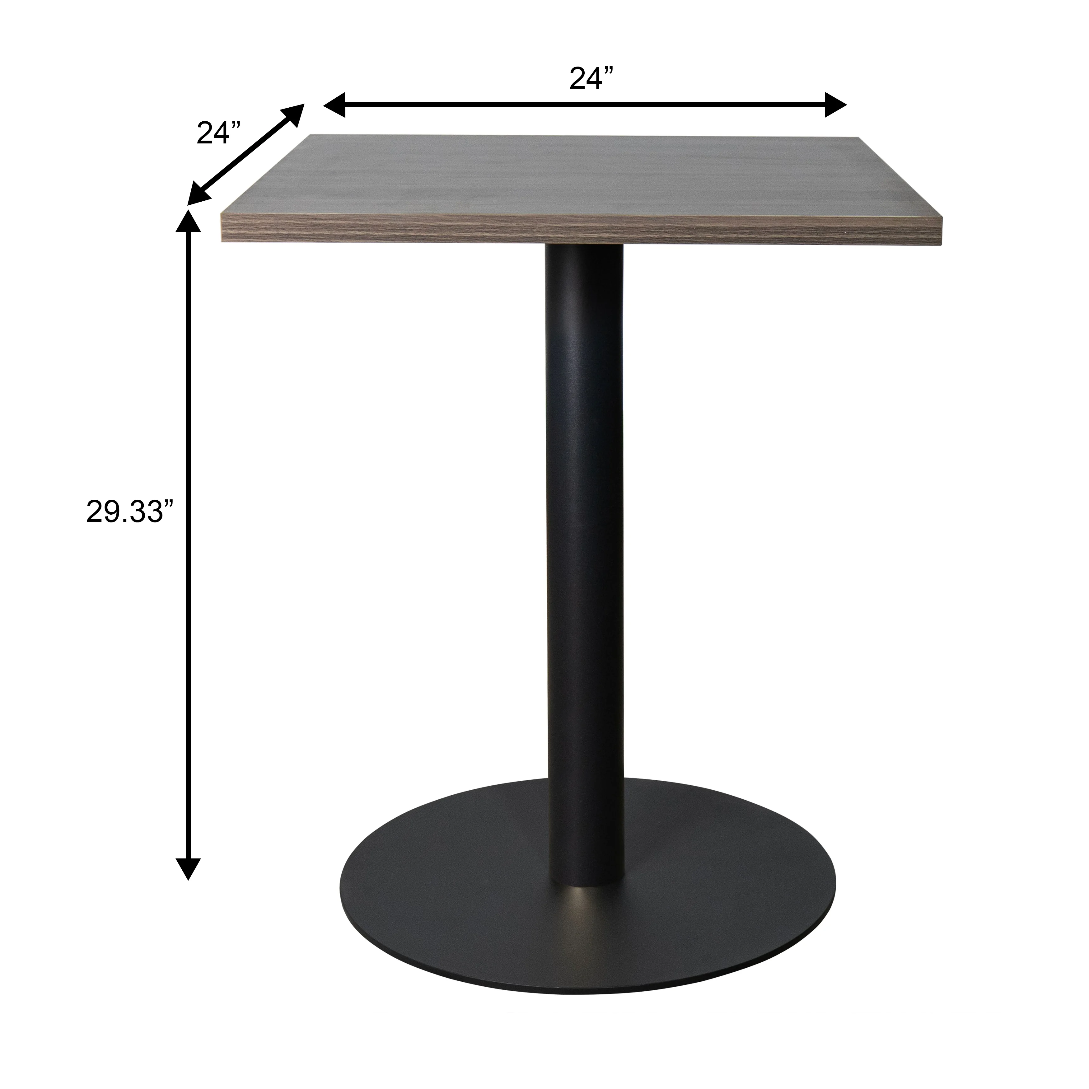 Vail Collection Dining Table Black Base With 24" Square Dark  Brown MDF Top