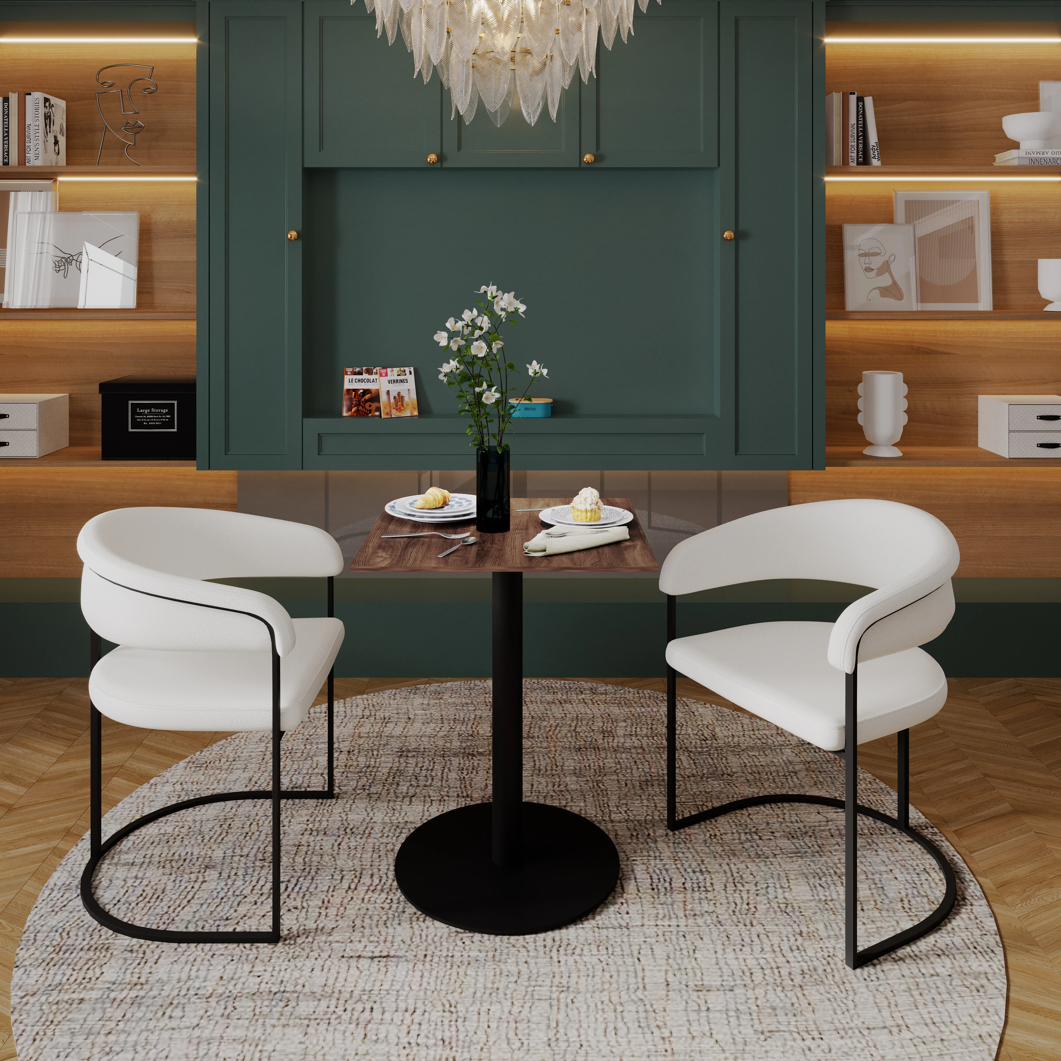 Vail Collection Dining Table Black Base With 24" Square Dark  Brown MDF Top