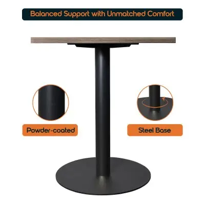 Vail Collection Dining Table Black Base With 24" Square Dark  Brown MDF Top