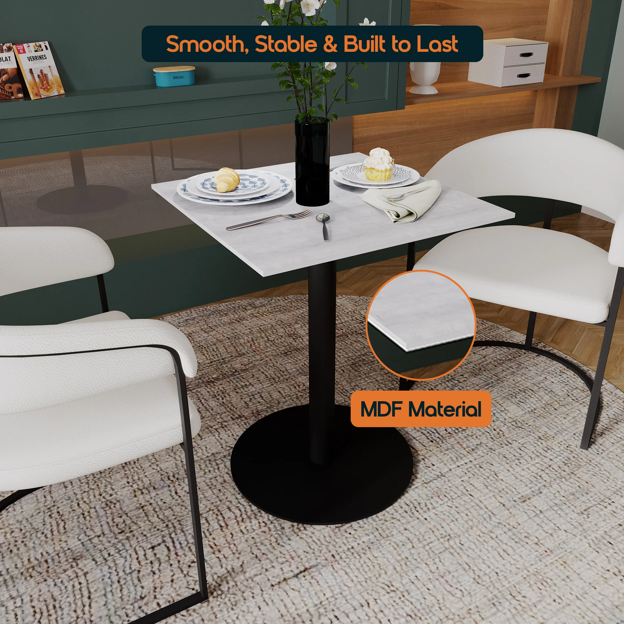 Vail Collection Dining Table Black Base With 24" Square Light Wood  Brown MDF Top